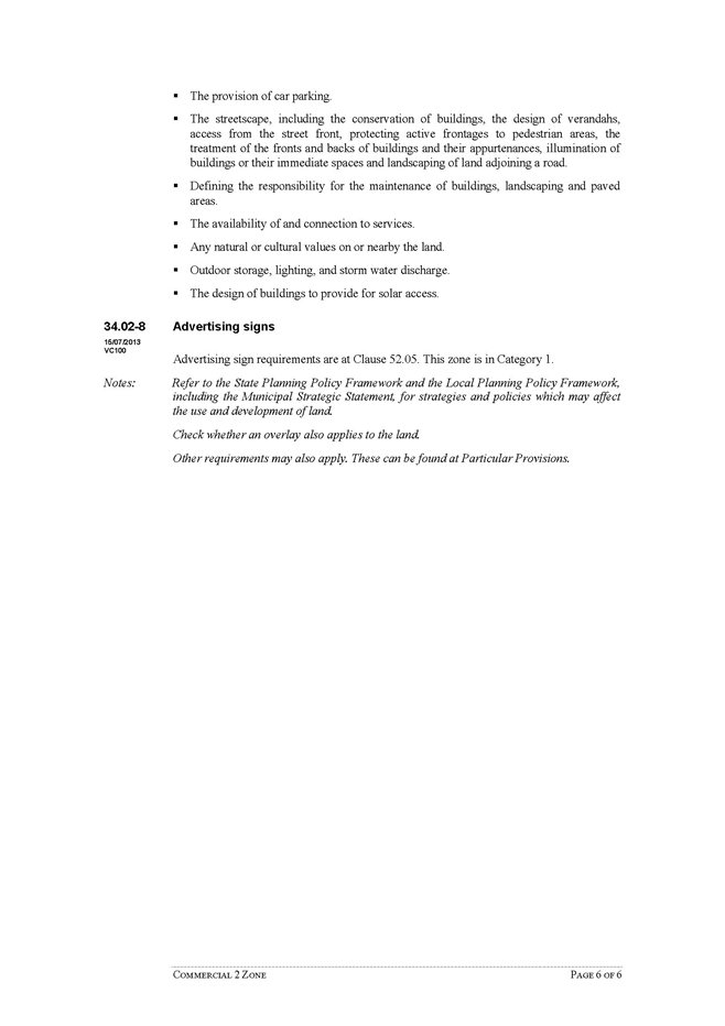Existing Commercial 2 Zone (areas requiring change highlighted yellow)- Page 6 of 6