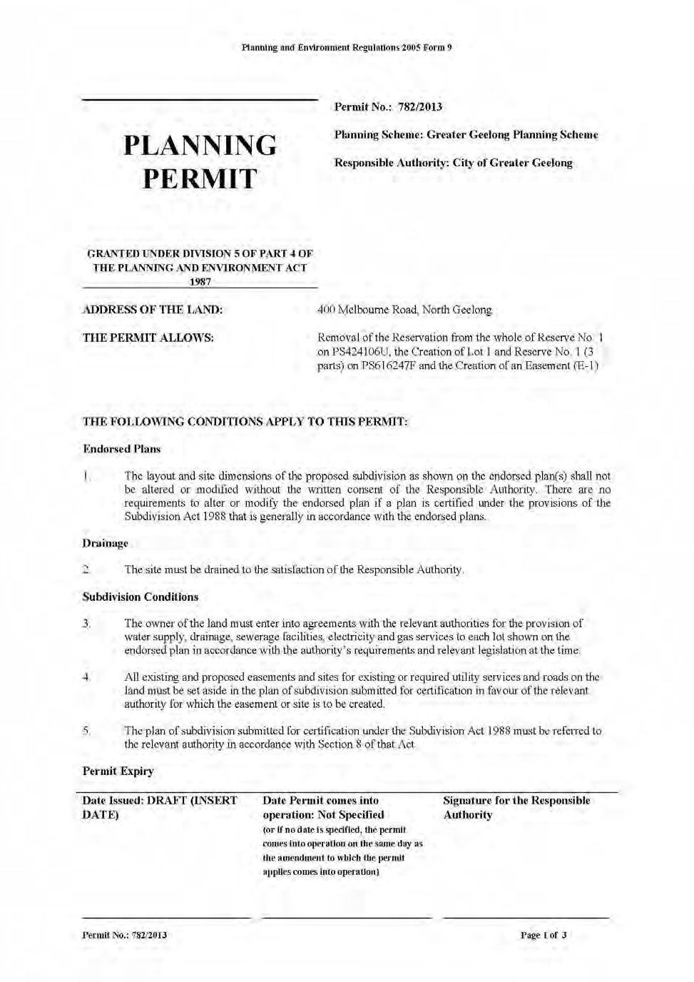 Final Planning Permit 782/2013 - Page 1 of 3