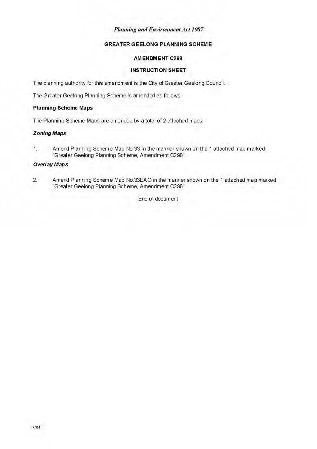 Amendment C298 - Instruction Sheet