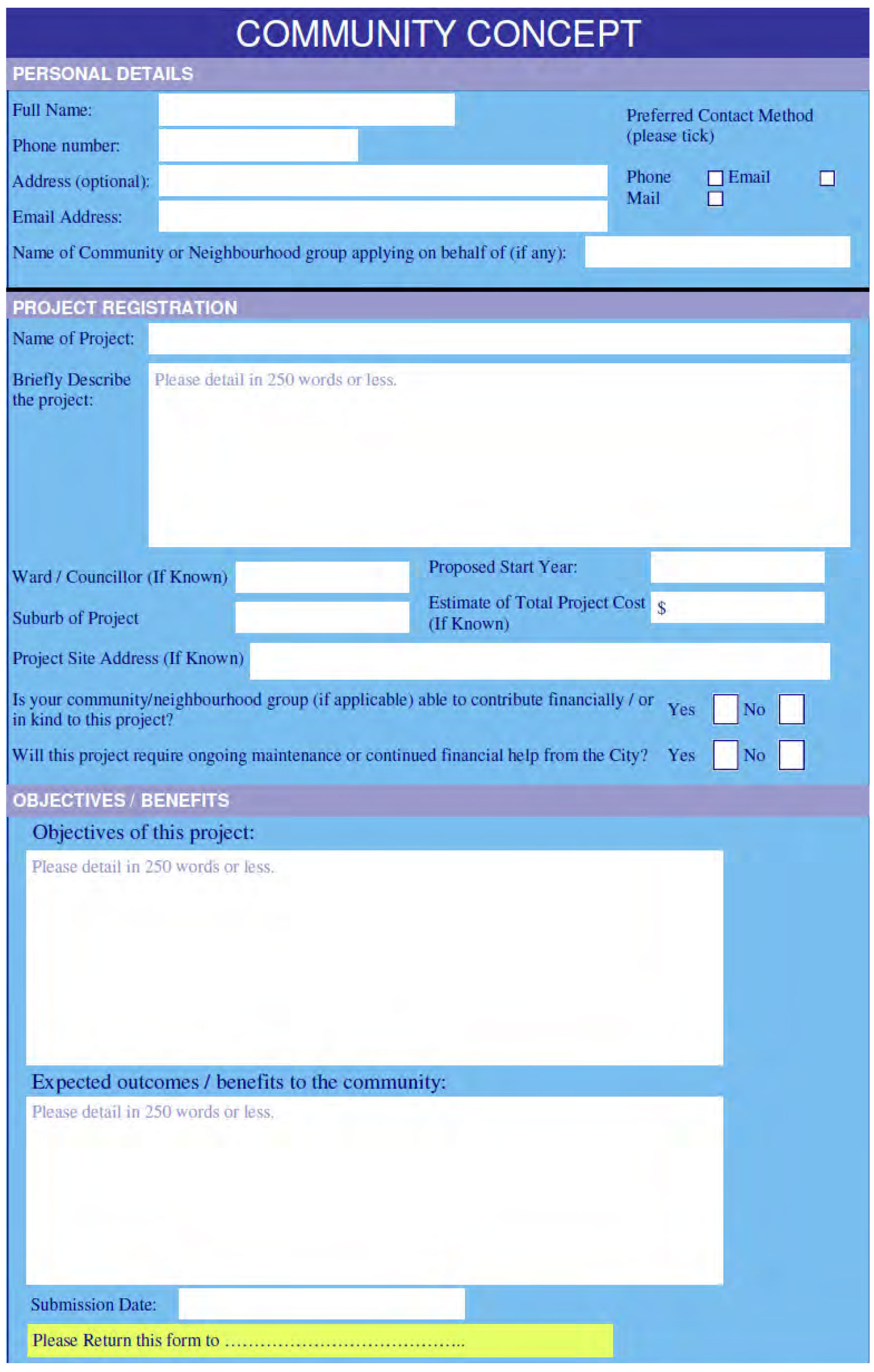 Community Concept form