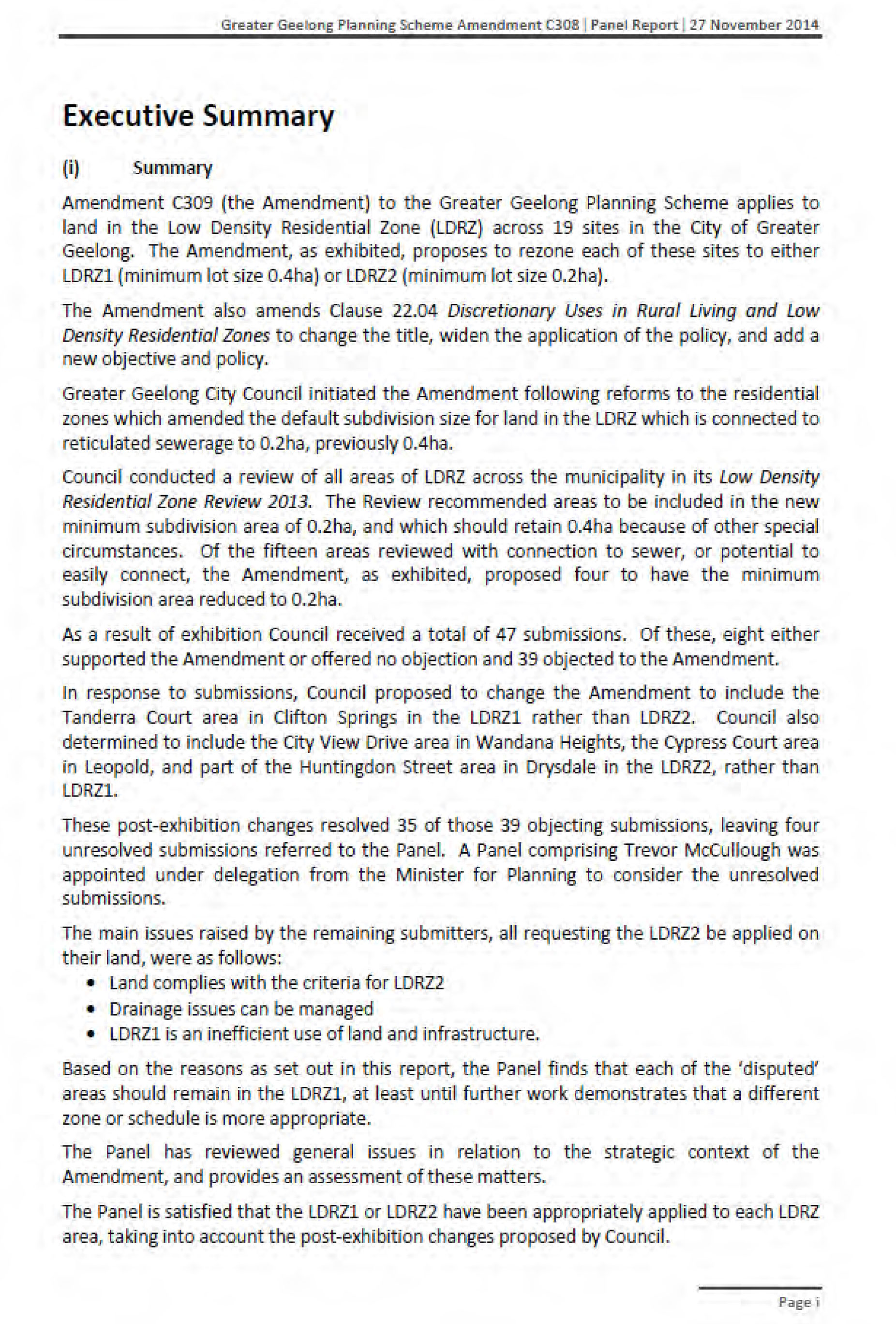 Extract from panel report - page i