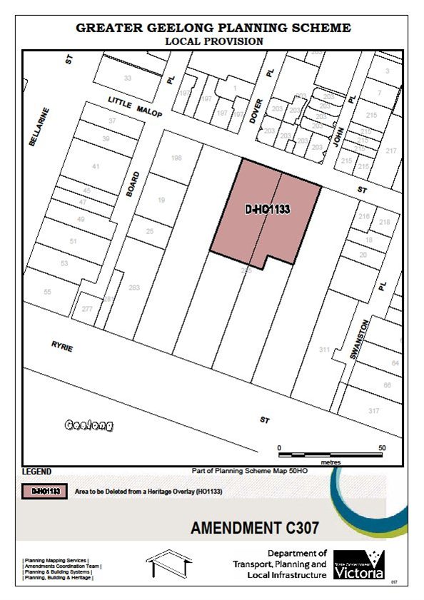 Amendment C307 - Area to be deleted from a Heritage Overlay (HO1133) - Part of Planning Scheme Map 50HO