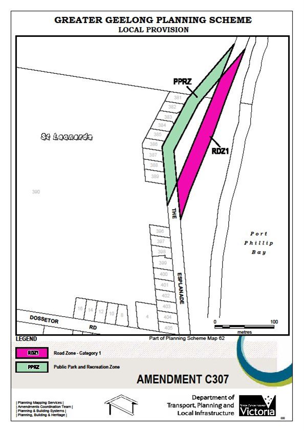 Amendment C307 - Road Zone Category 1 and Public park and Recreation Zone - Part of Planning Scheme Map 62