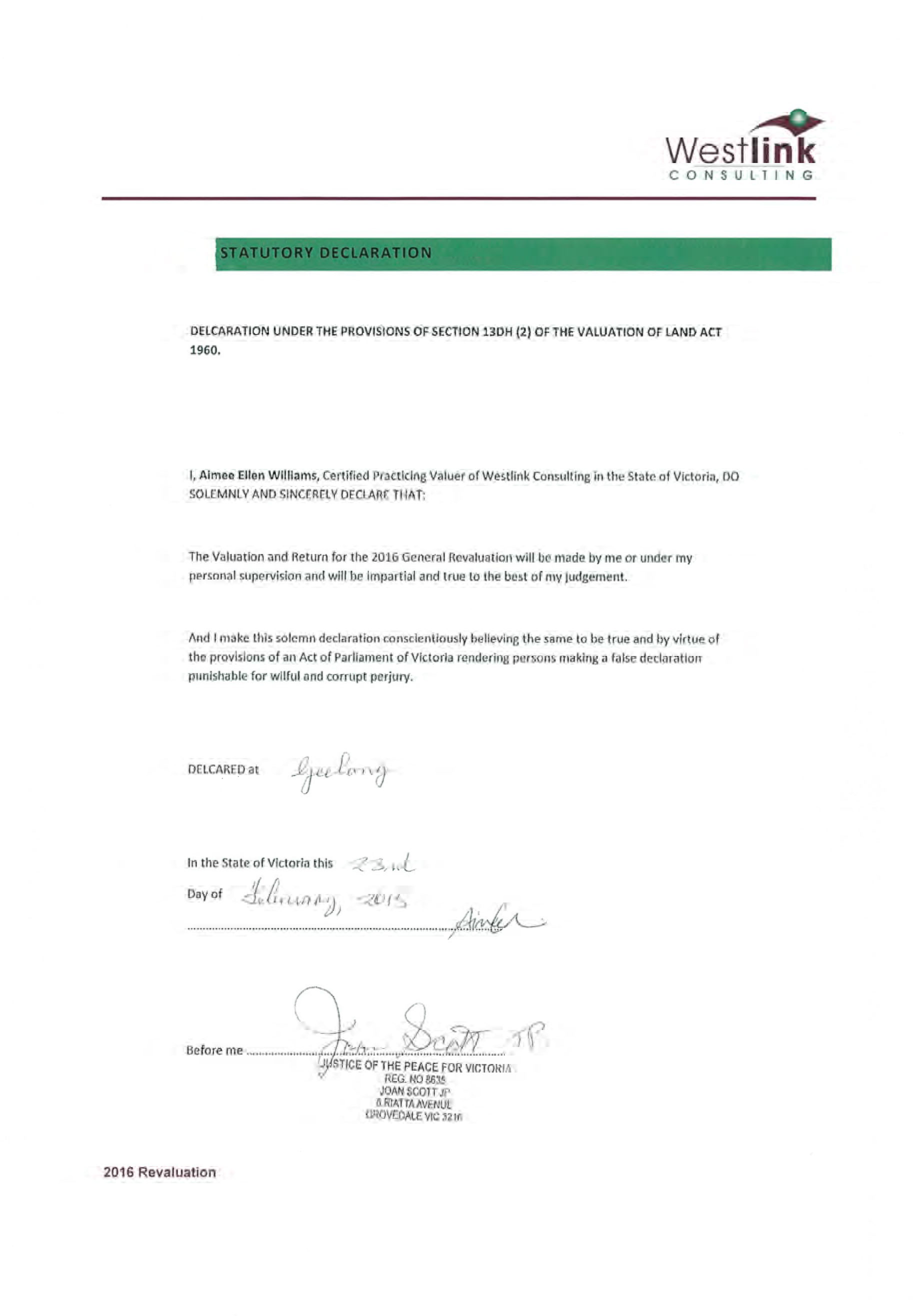 Westlink Consulting - Statutory Declaration