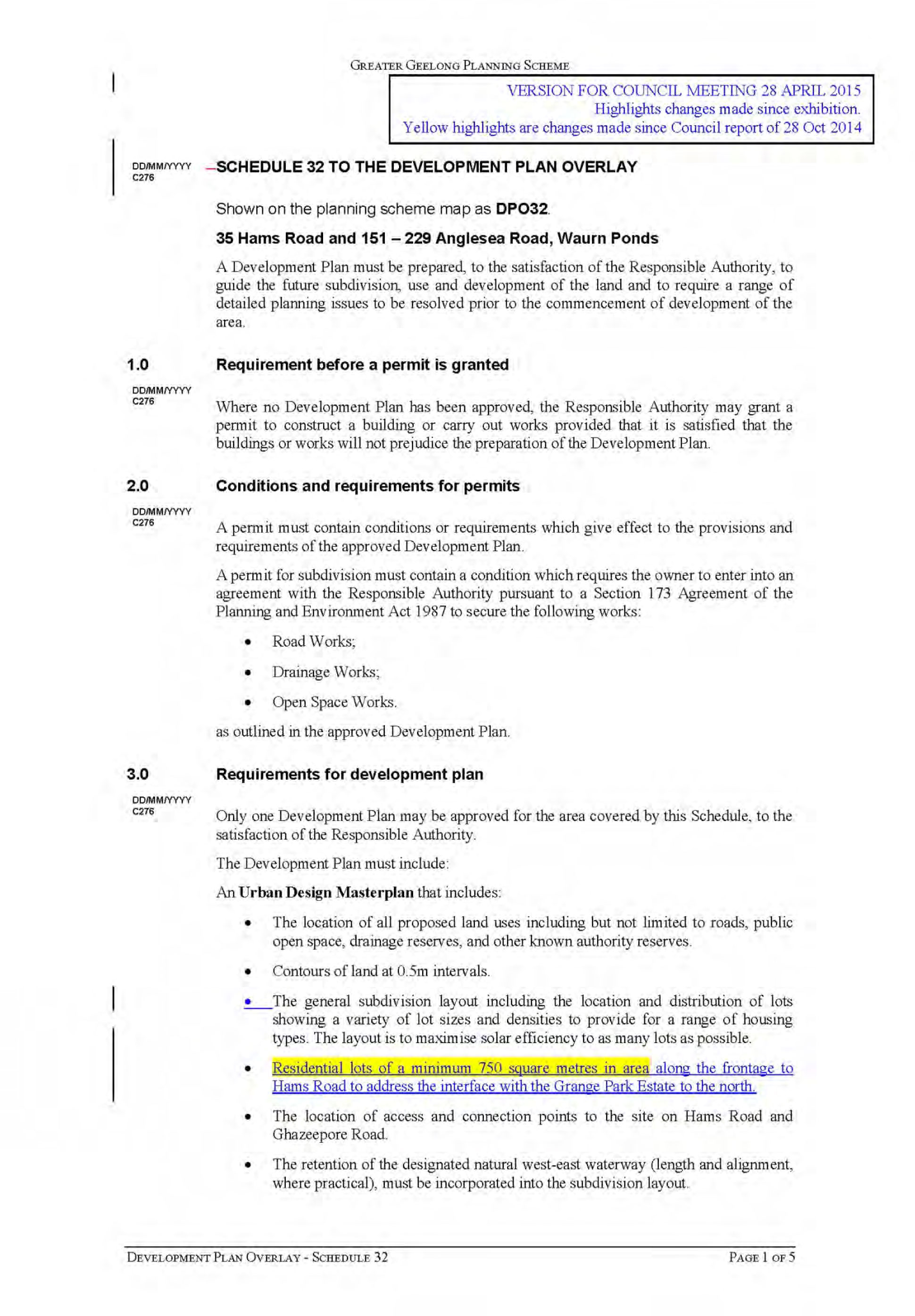 Updated Development Plan Overlay Schedule - Page 1 of 5