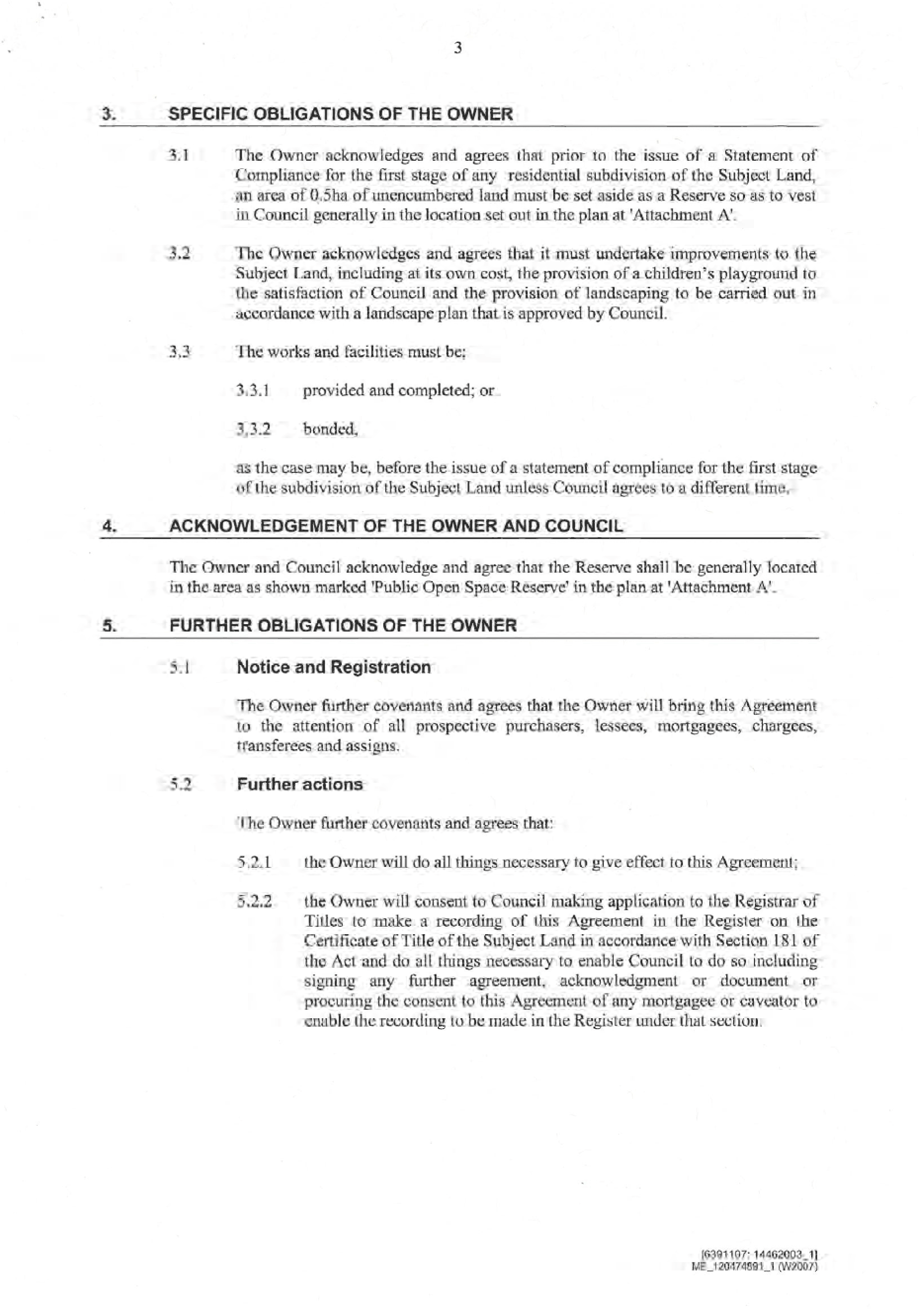 Section 173 Agreement signed by Bisinella Developments - page 3 of 7 pages