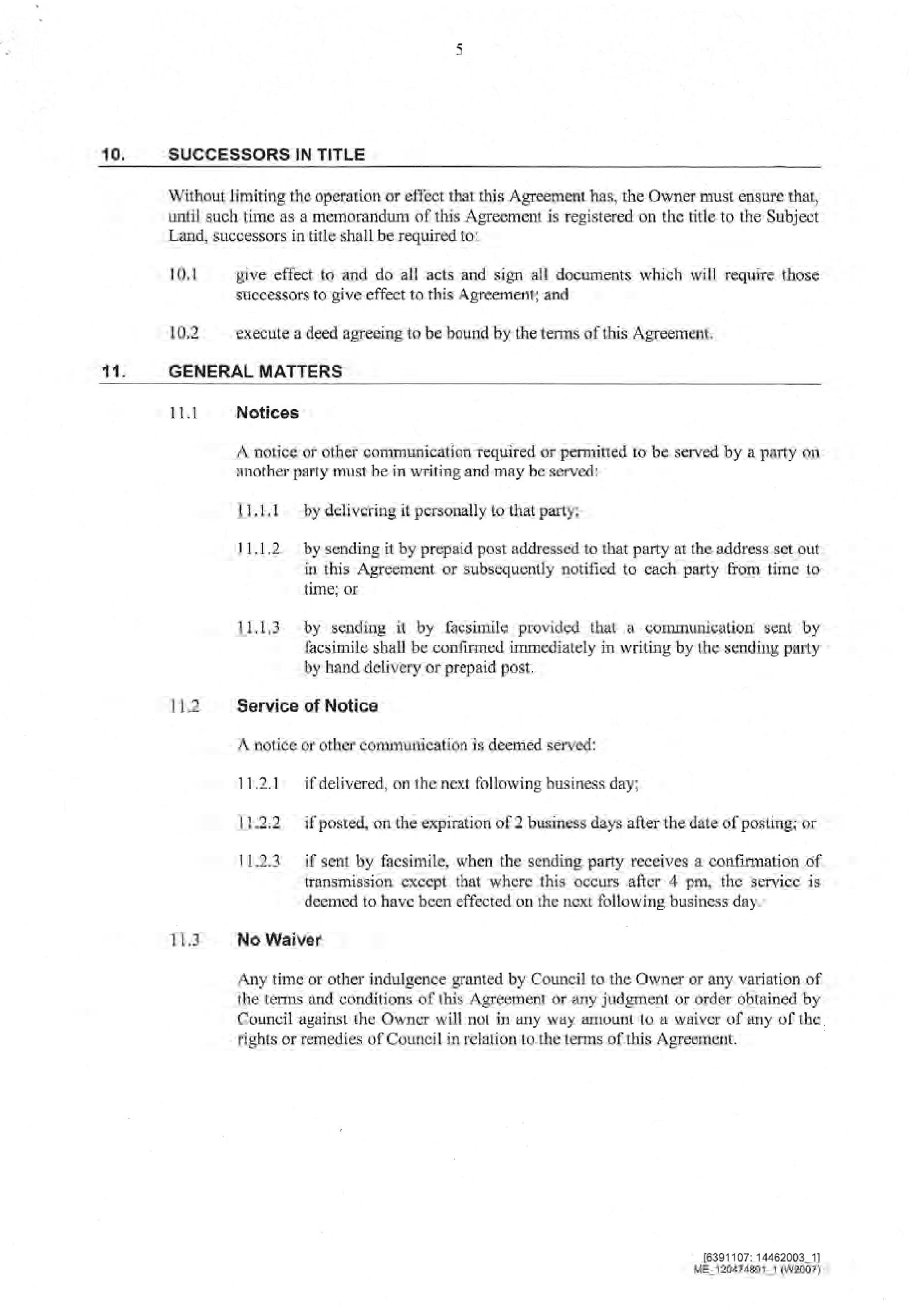Section 173 Agreement signed by Bisinella Developments - page 5 of 7 pages