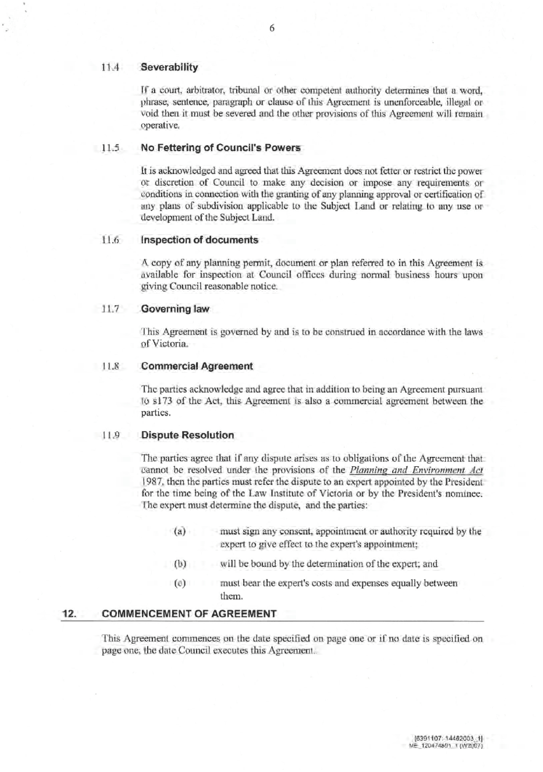 Section 173 Agreement signed by Bisinella Developments - page 6 of 7 pages
