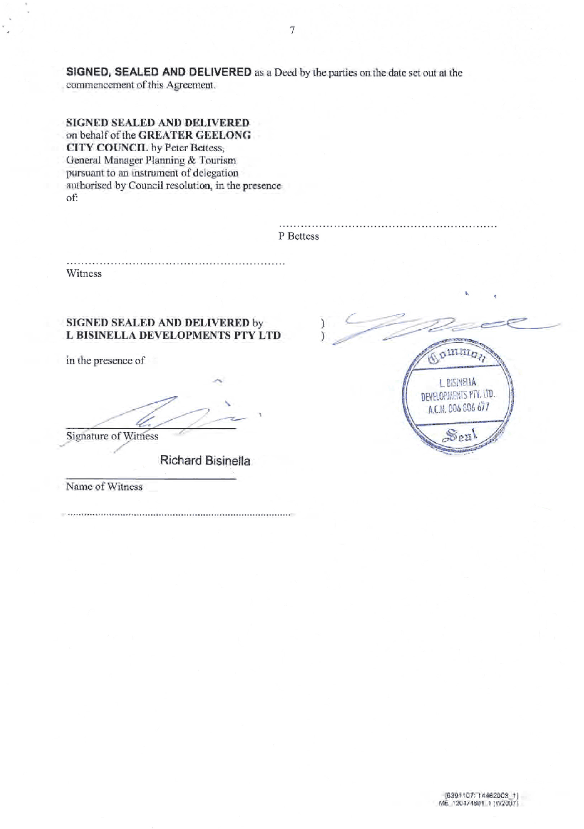Section 173 Agreement signed by Bisinella Developments - page 7 of 7 pages