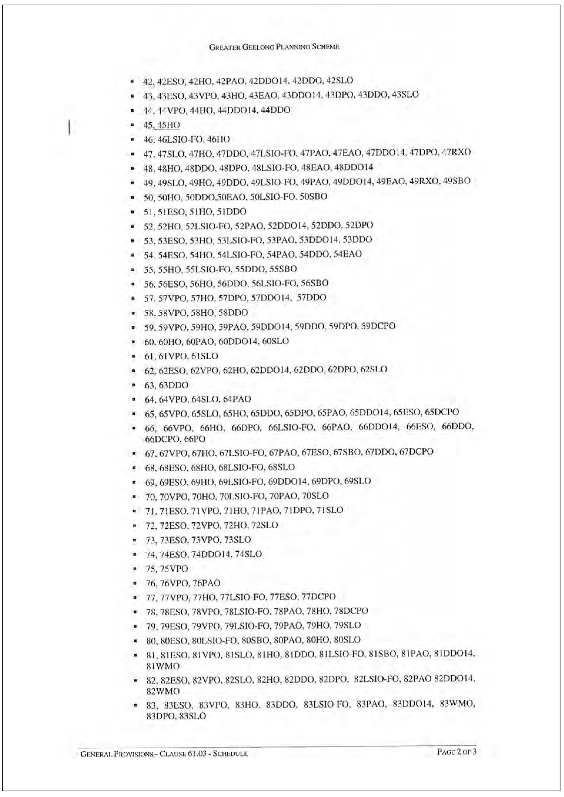Schedule to Clause 61.03 - page 2 of 3
