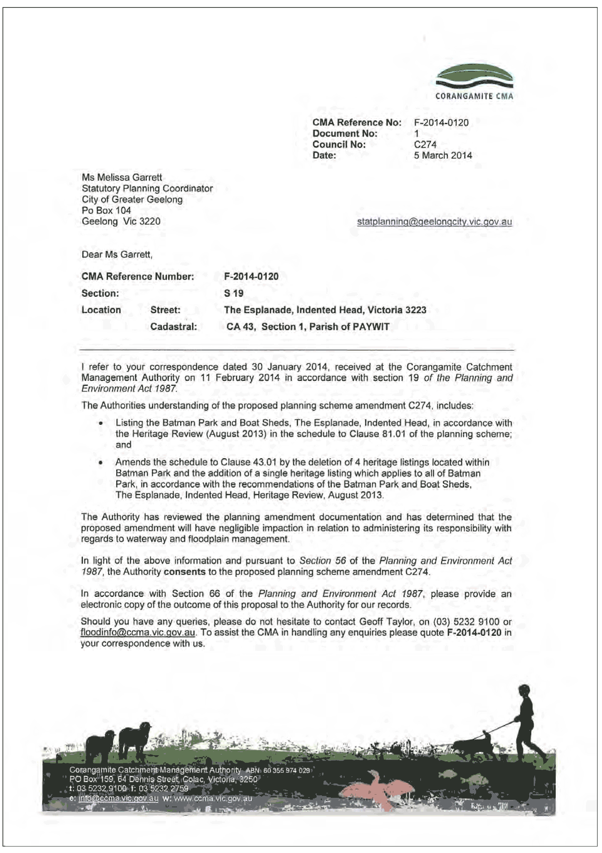 Corangamite Catchment Management Authority submission - page 1 of 2