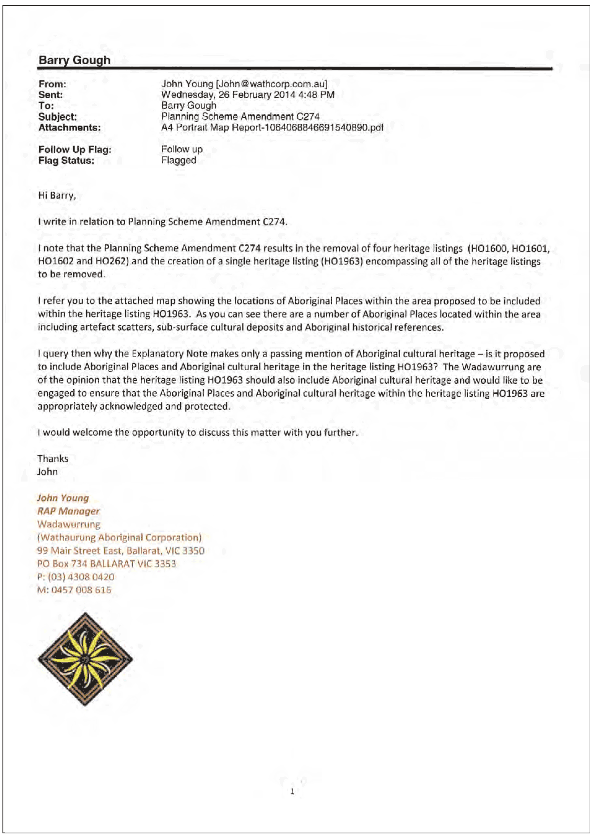 Email received from Wadawurrung