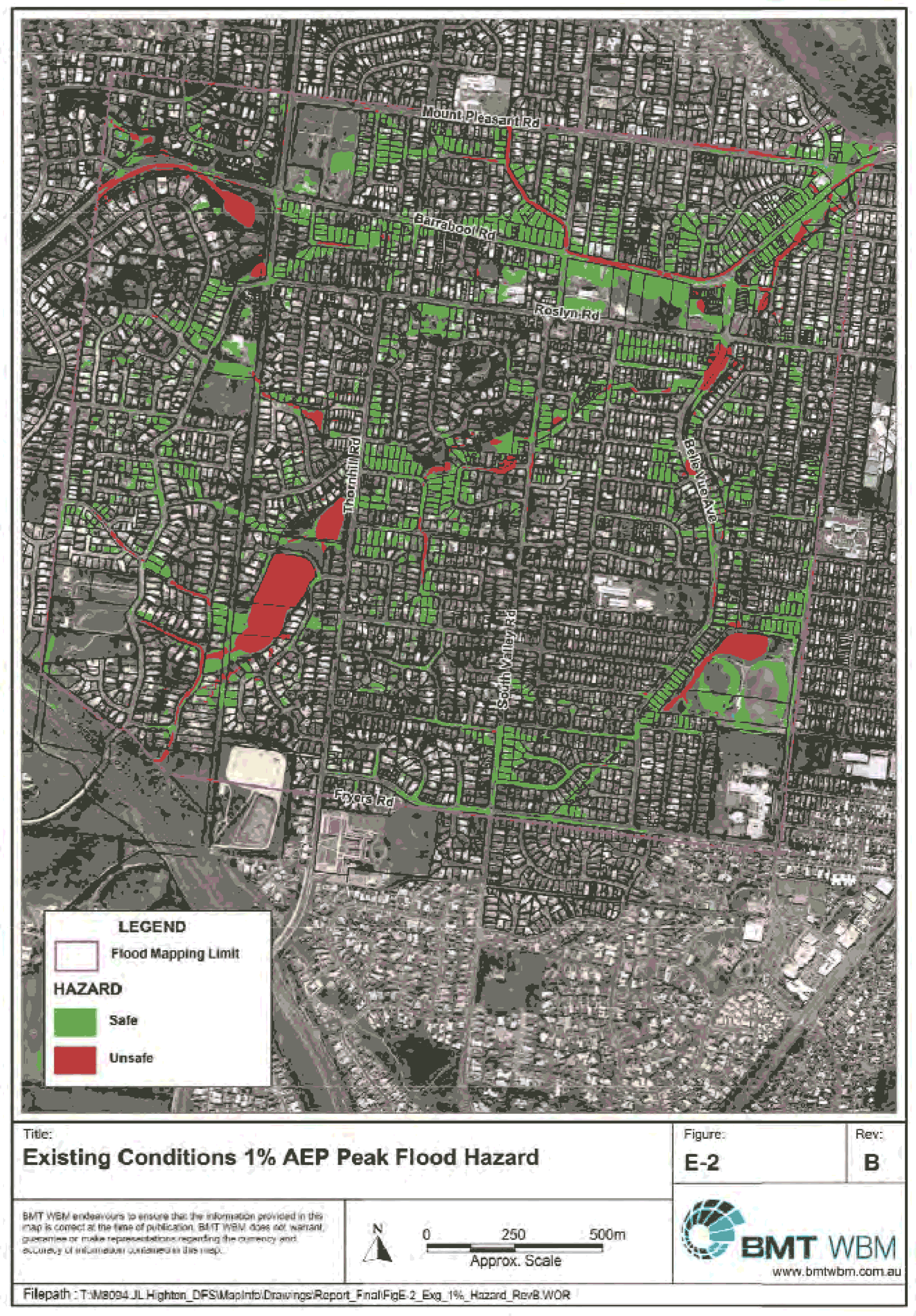 Executive Summary - page 4 of 6 - Map of existing conditions 1% AEP Peak Flood Depth - figure E-2