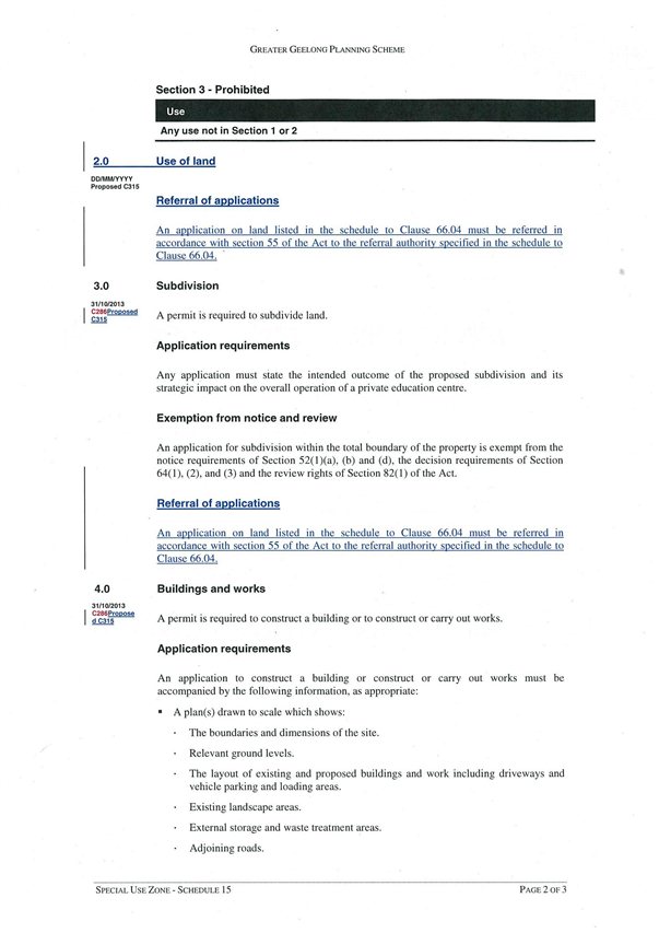 Amendment C315 - Schedule 15 to the Special Use Zone - page 2 of 3