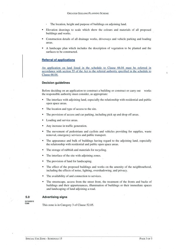 Amendment C315 - Schedule 15 to the Special Use Zone - page 3 of 3