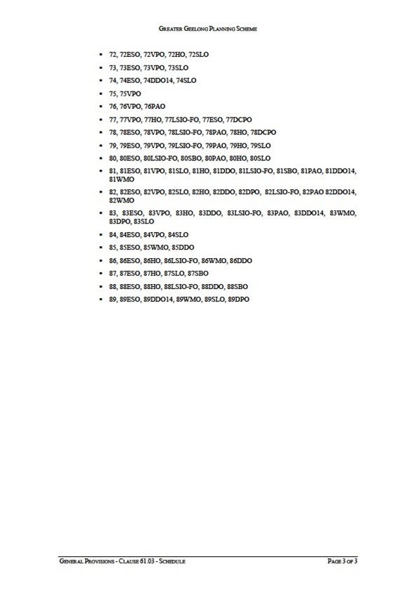 Schedule to Clause 61.03 - Page 3 of 3