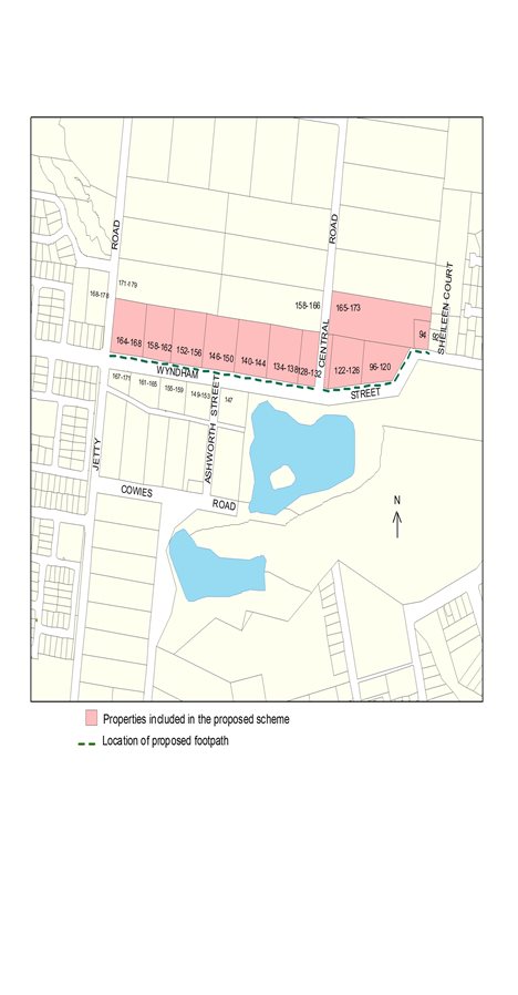 Plan showing properties included in the proposed scheme and the location of the proposed footpath
