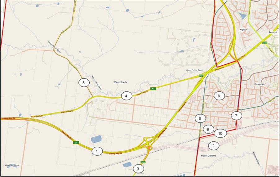 Figure 1: Key roads / transport infrastructure within Waurn Ponds