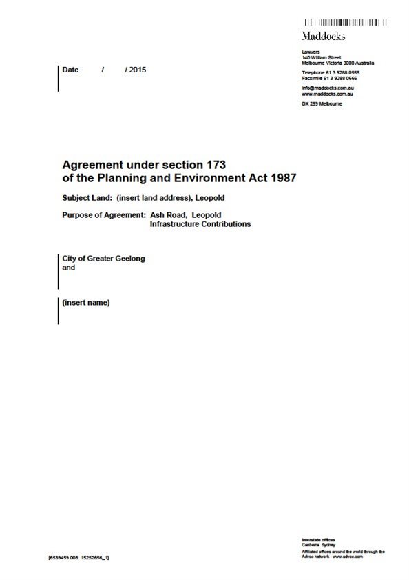 Section 173 Agreement Template - Front page