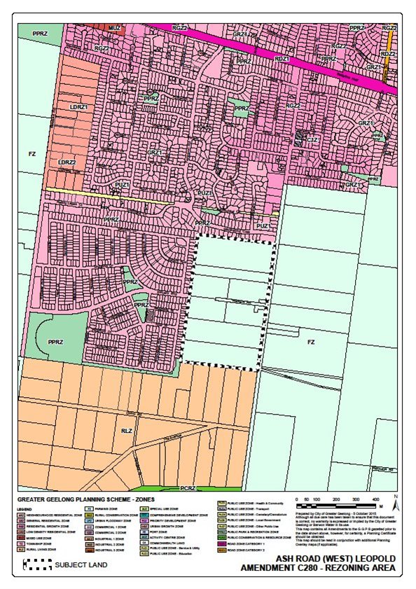 Ash Road (West) Leopold Amendment C280 - Rezoning area