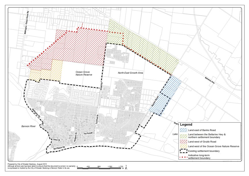 Location map showing areas submitted for future growth