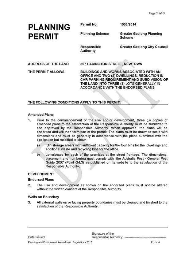 Planning permit 1503/2014 to be issued - Page 1 of 8