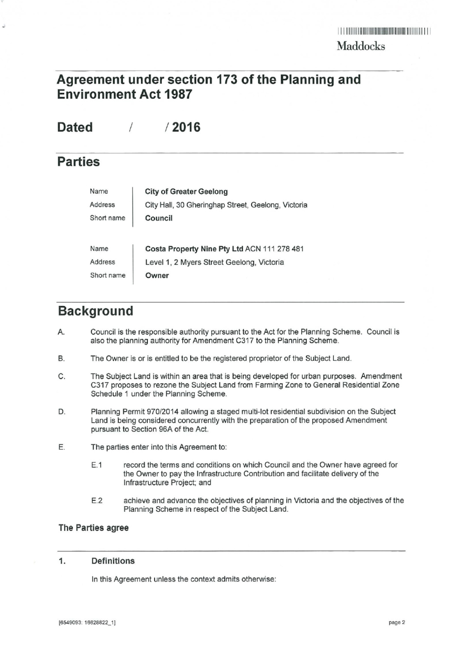 Section 173 Agreement page