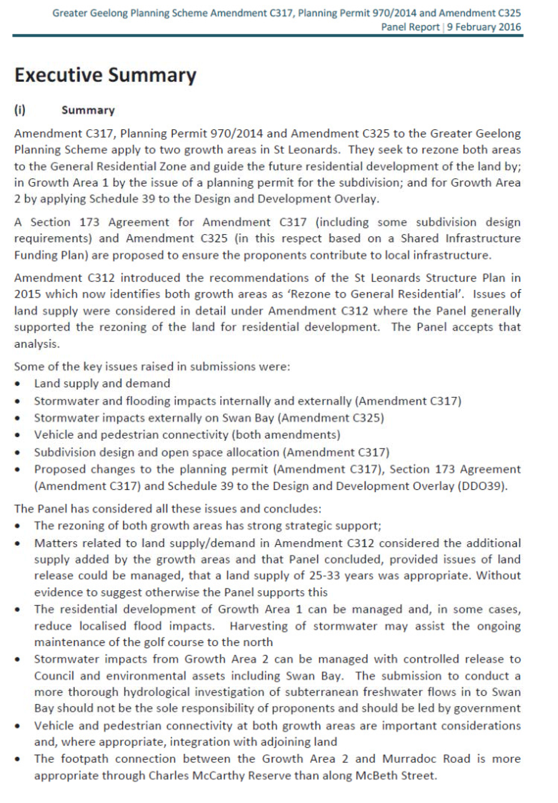 Panel Report Executive Summary - Page 1 of 2