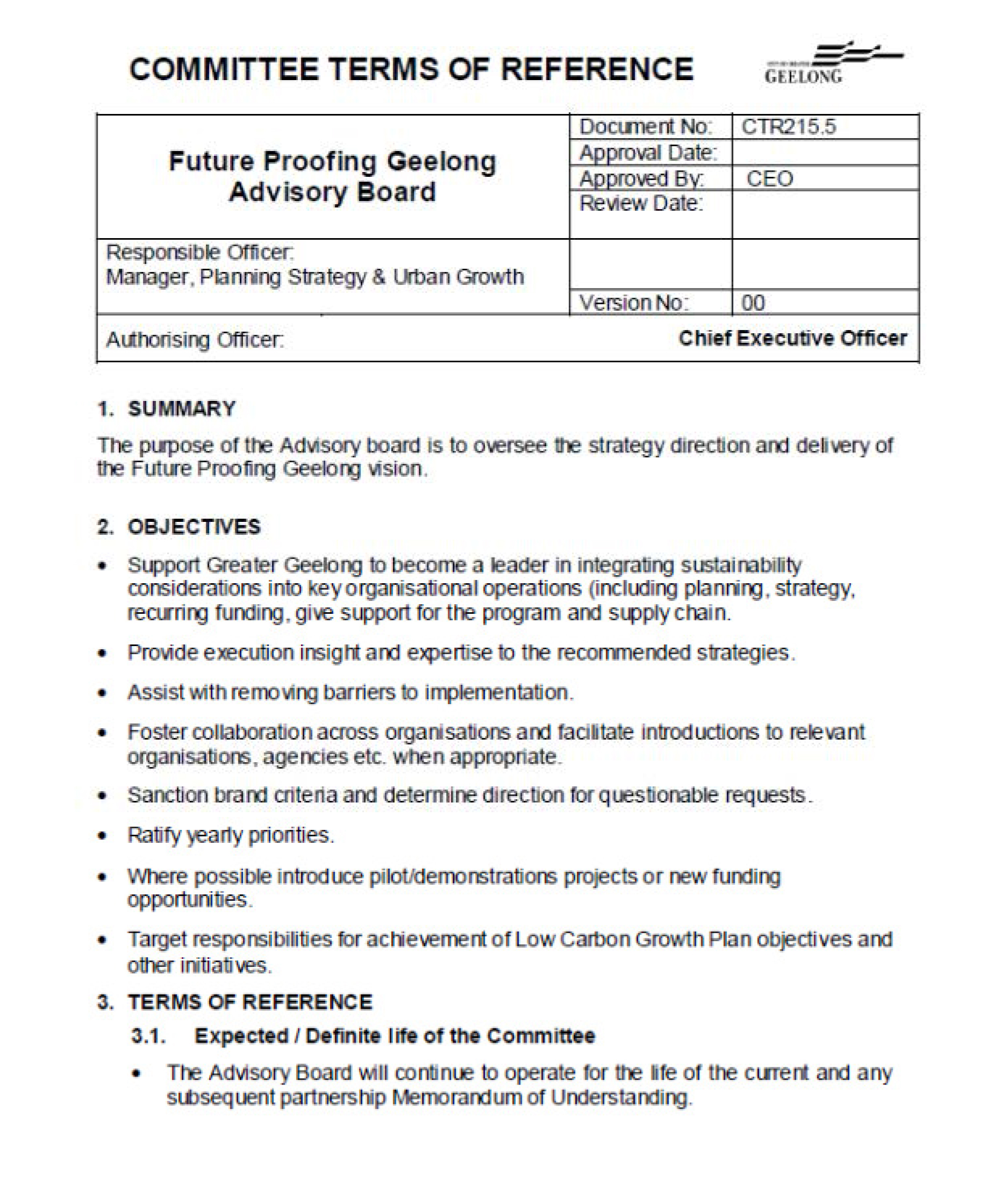 Future Proofing Geelong Advisory Board - Committee Terms of Reference - Page 1 of 3