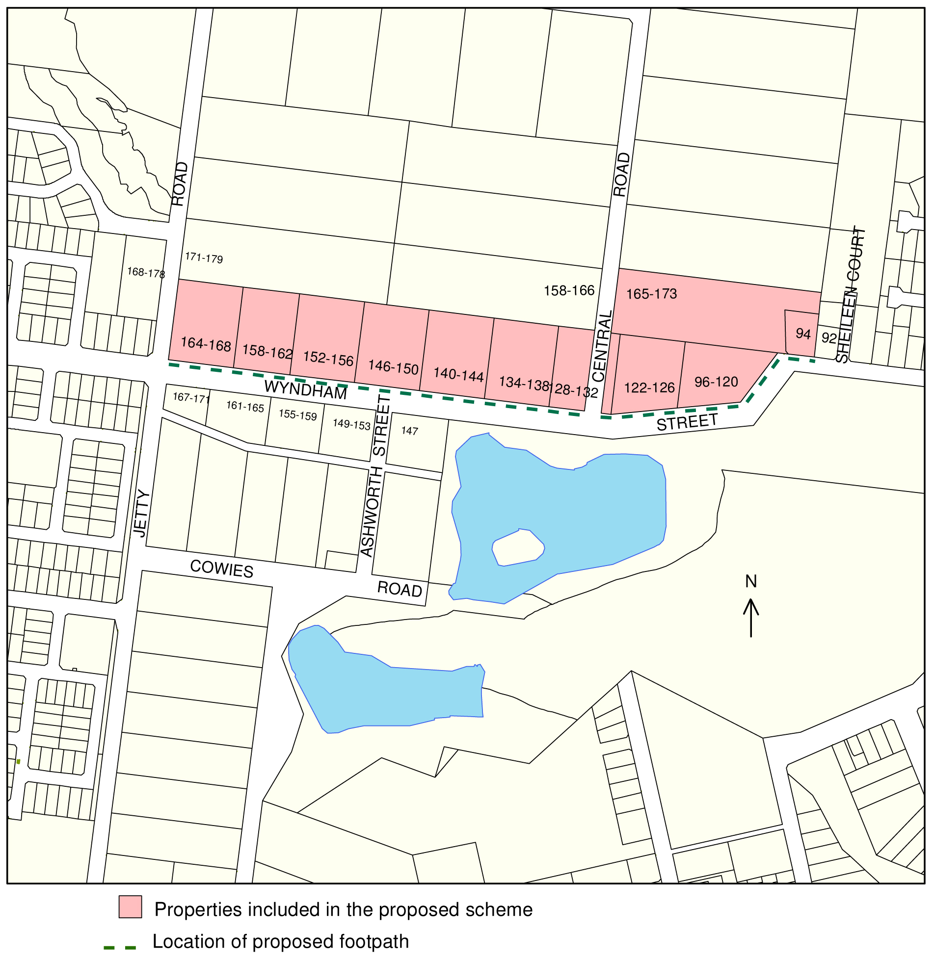 Plan showing properties included in the proposed shceme and the location of the proposed footpath