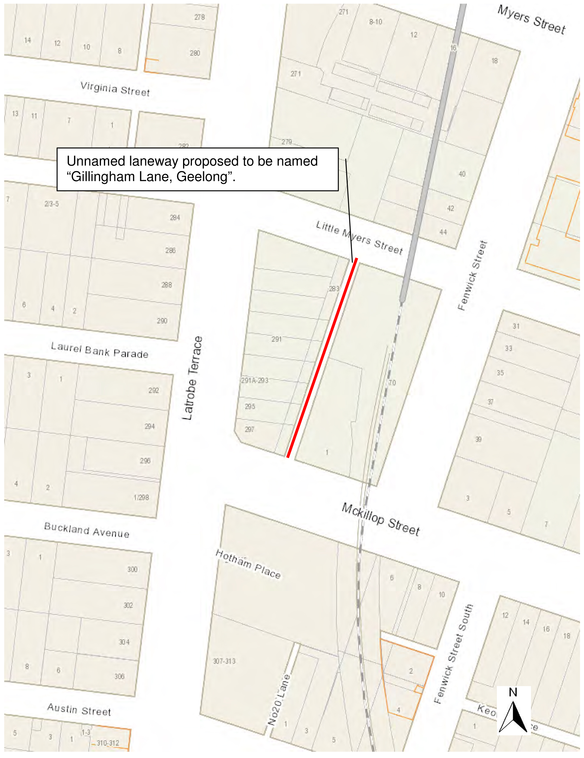 Unnamed laneway proposed to be named Gillingham Lane, Geelong