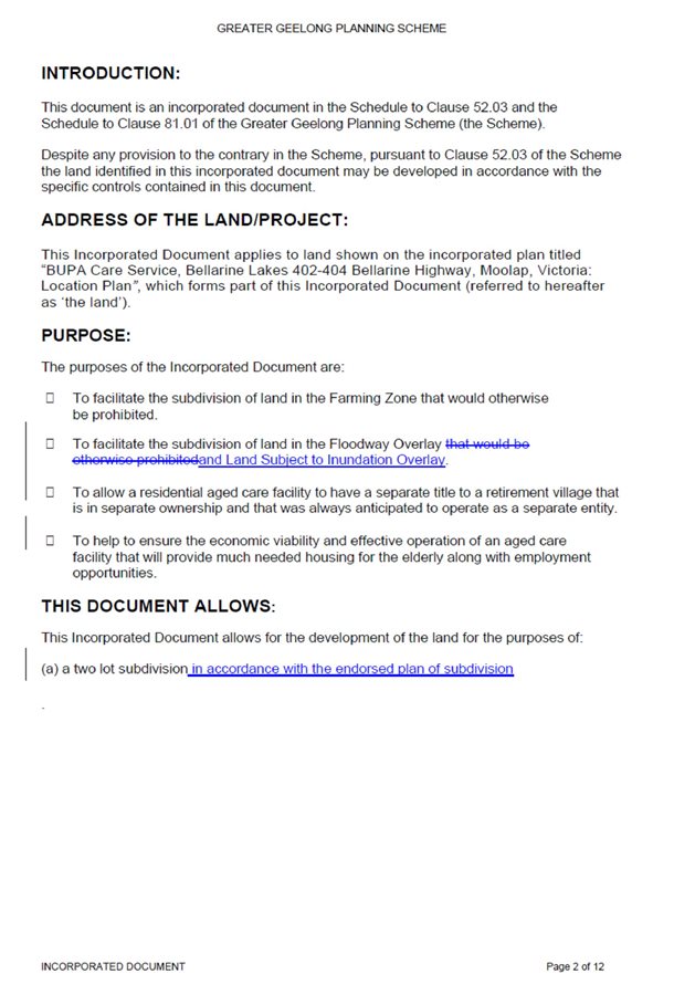 Appendix 6 - Incorporated Document - BUPA Aged Care Facility, Bellarine Lakes - Page 2 of 12