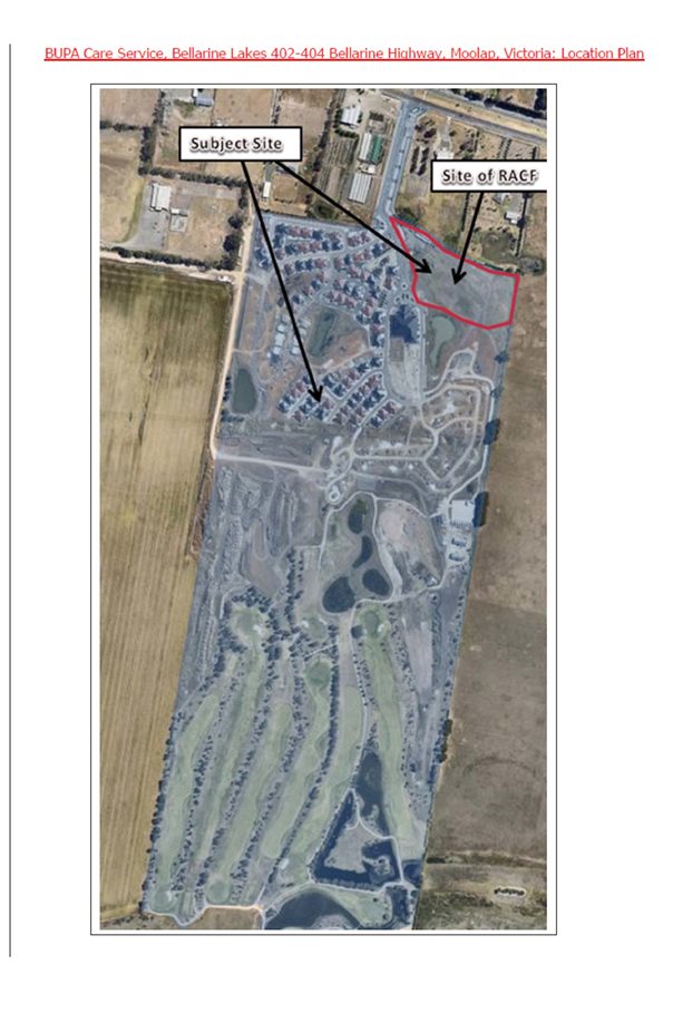 Appendix 6 - Incorporated Document - BUPA Aged Care Facility, Bellarine Lakes - Map showing subject site and site of RACF