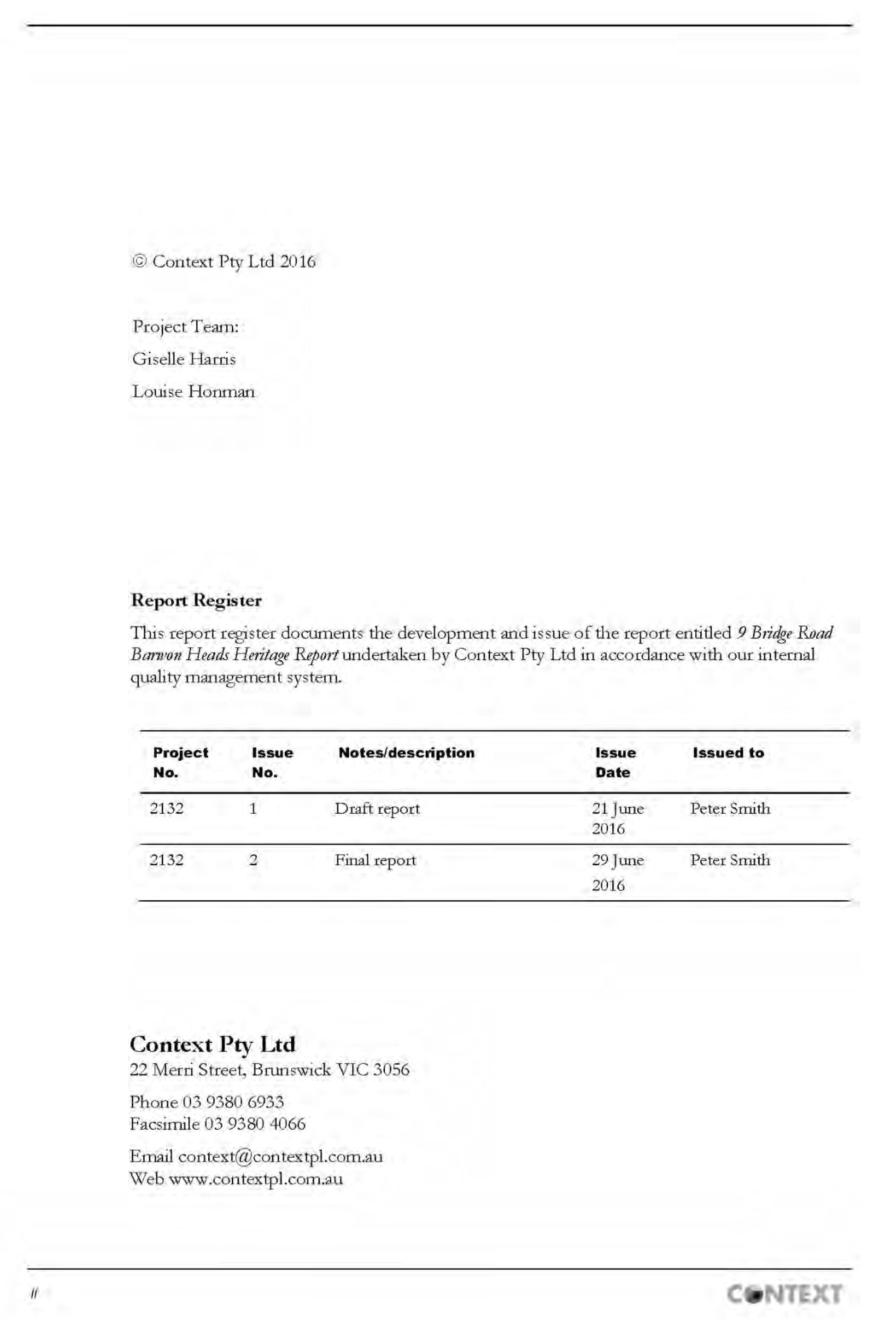 Appendix 3 – Context Pty Ltd  Heritage Assessment (includes RBA Report) Page 2 of 32 pages