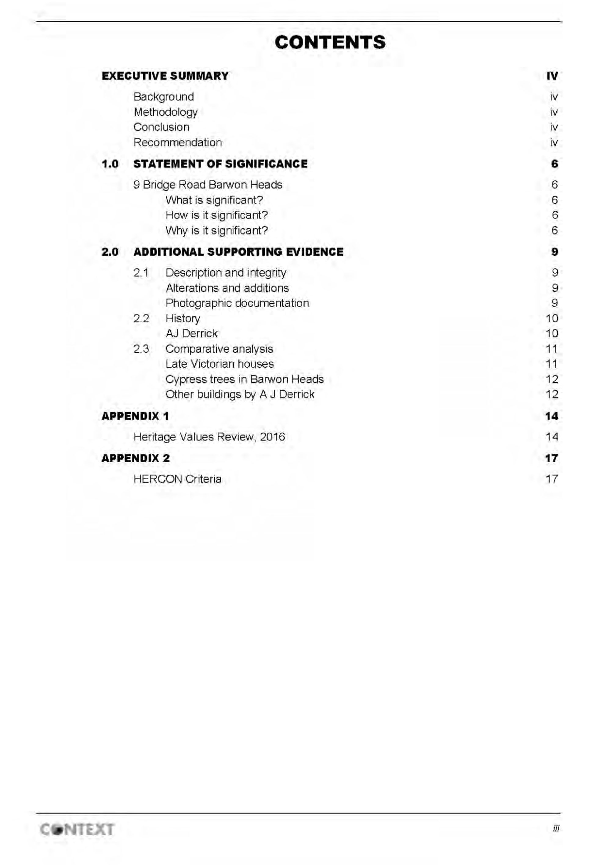 Appendix 3 – Context Pty Ltd  Heritage Assessment (includes RBA Report) Page 3 of 32 pages