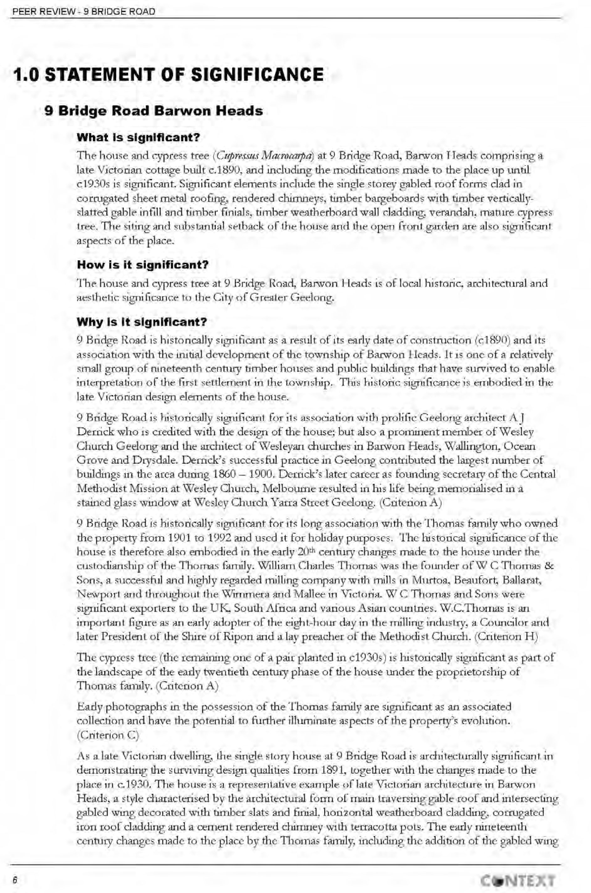 Appendix 3 – Context Pty Ltd  Heritage Assessment (includes RBA Report) Page 6 of 32 pages