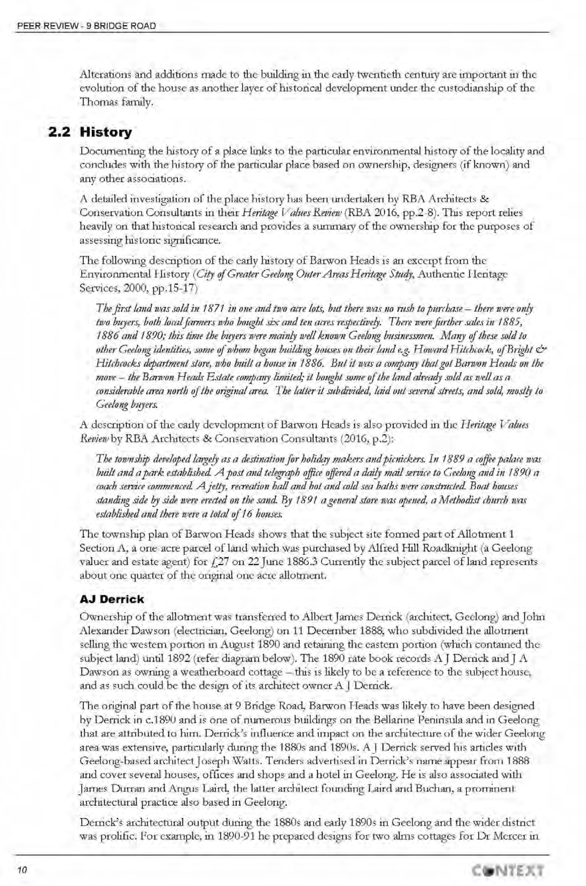 Appendix 3 – Context Pty Ltd  Heritage Assessment (includes RBA Report) Page 10 of 32 pages