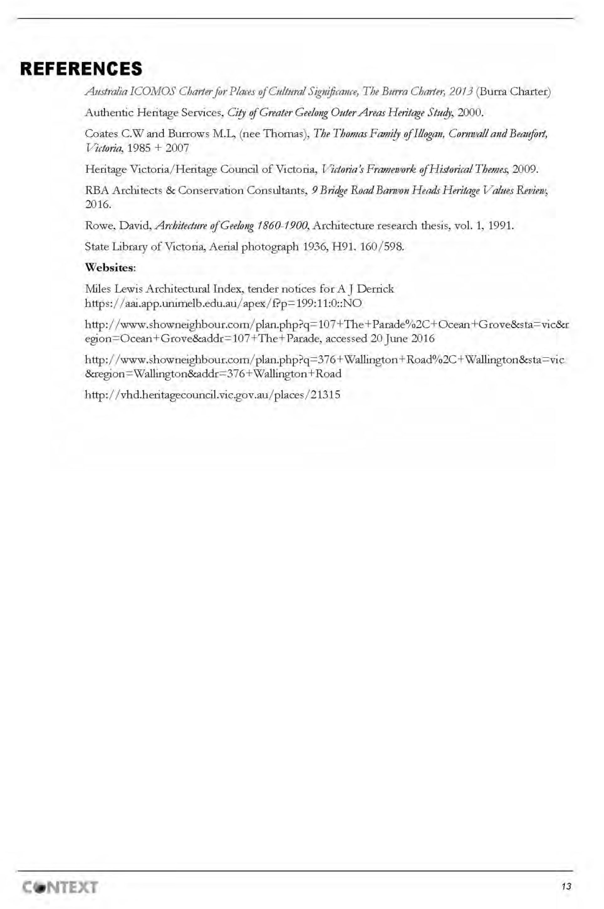 Appendix 3 – Context Pty Ltd  Heritage Assessment (includes RBA Report) Page 13 of 32 pages