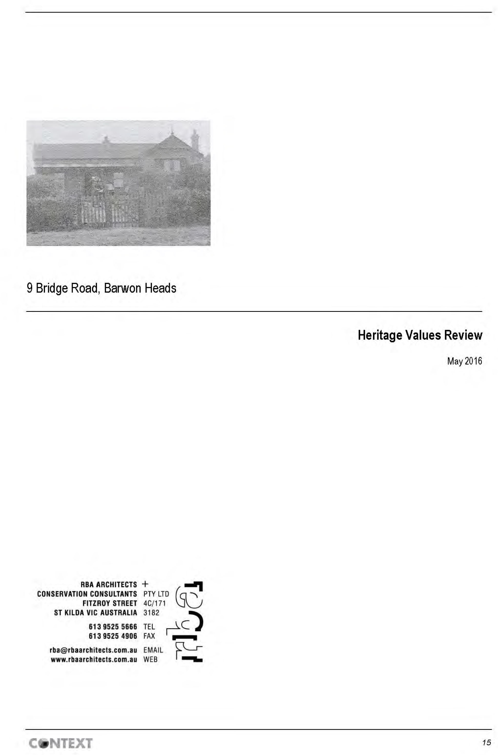 Appendix 3 – Context Pty Ltd  Heritage Assessment (includes RBA Report) Page 15 of 32 pages
