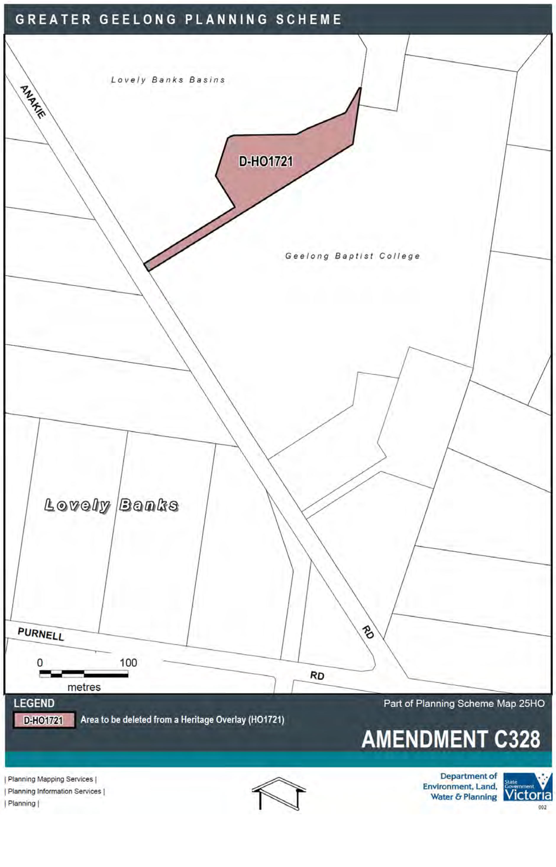 D-HO1721 - Area to be deleted from a Heritage Overlay (HO1721) - Amendment C328 - Part of Planning Scheme Map 25HO