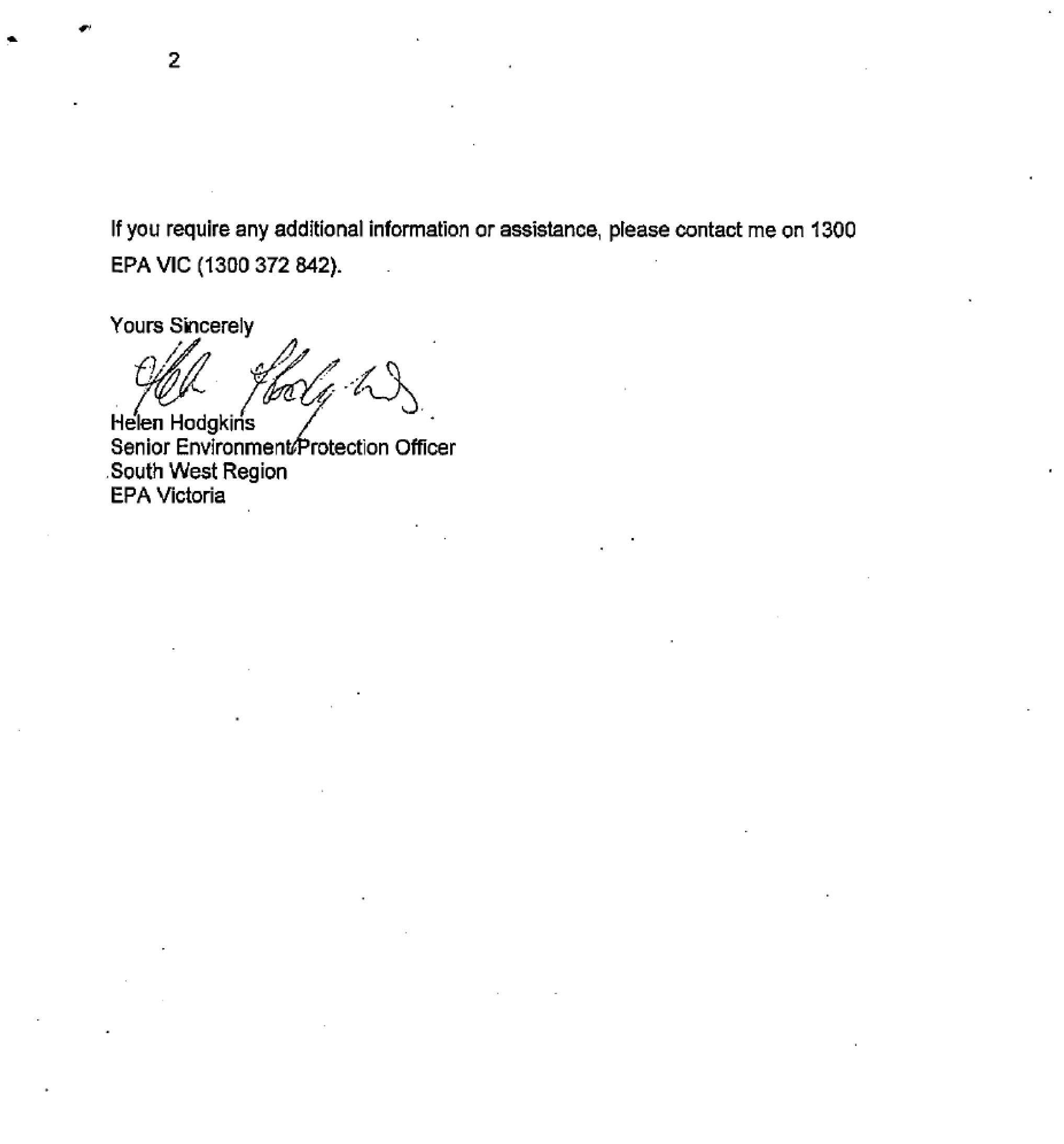 Appendix 1 – EPA Letter - Page 2 of 2