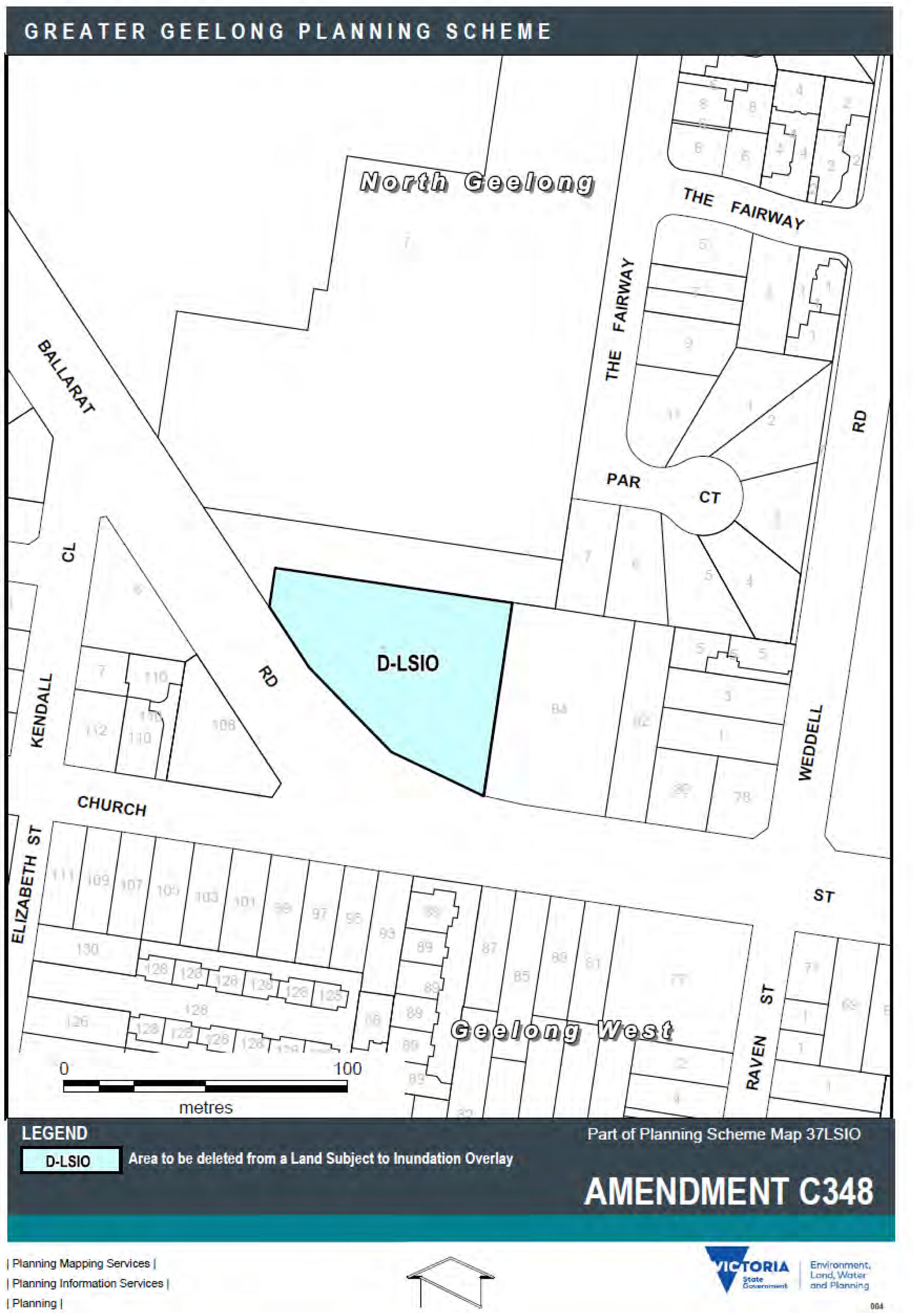D-LSIO - Area to be deleted from a Land Subject to Inundation Overlay - Amendment C348 - Part of Planning Scheme Map 37LSIO