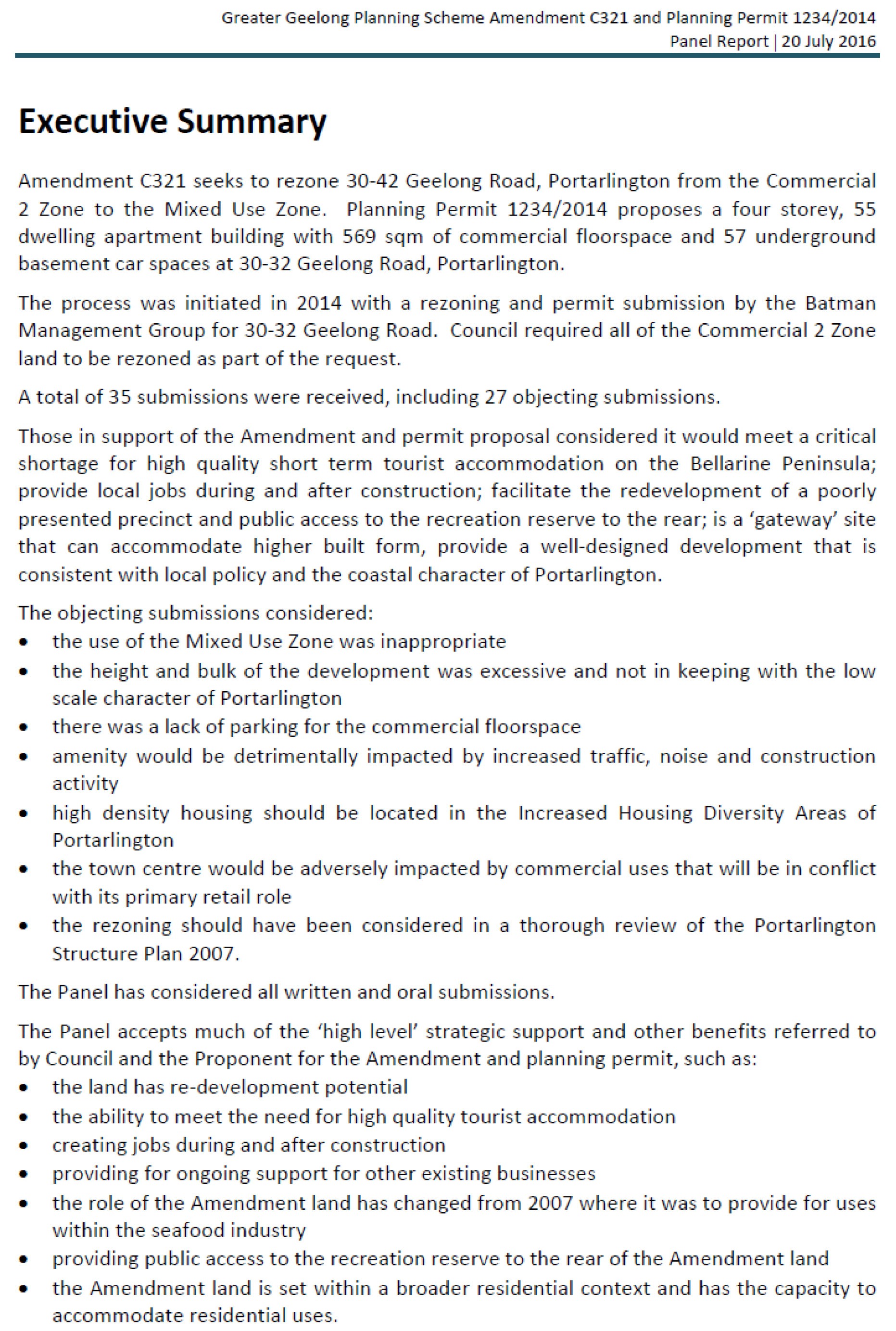 Appendix 5 - Panel Report Executive Summary - Page 1 of 3
