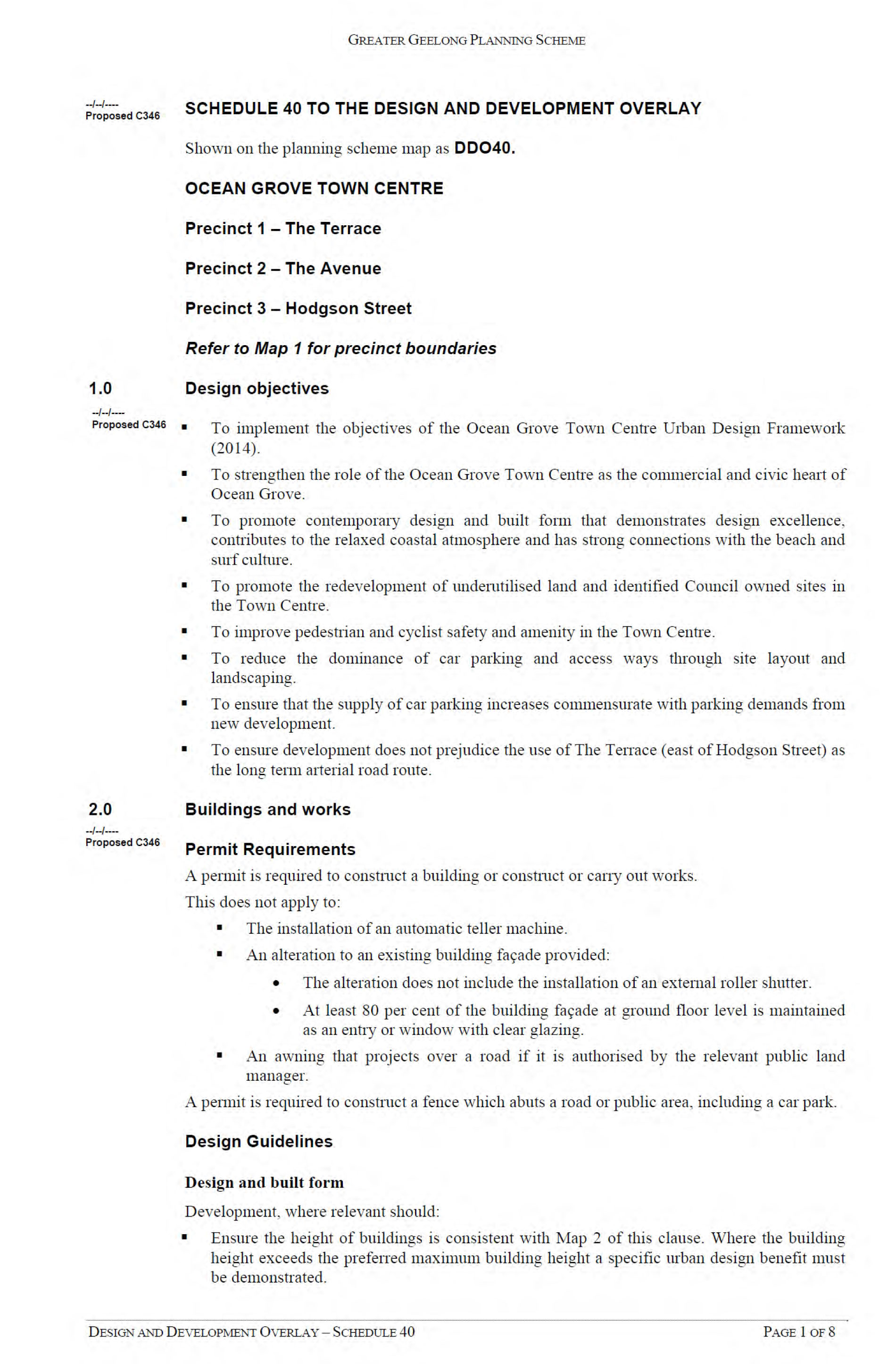 Appendix 7 – Amendment for Adoption - Design amd Development Overlay - Schedule 40 - Page 1 of 8