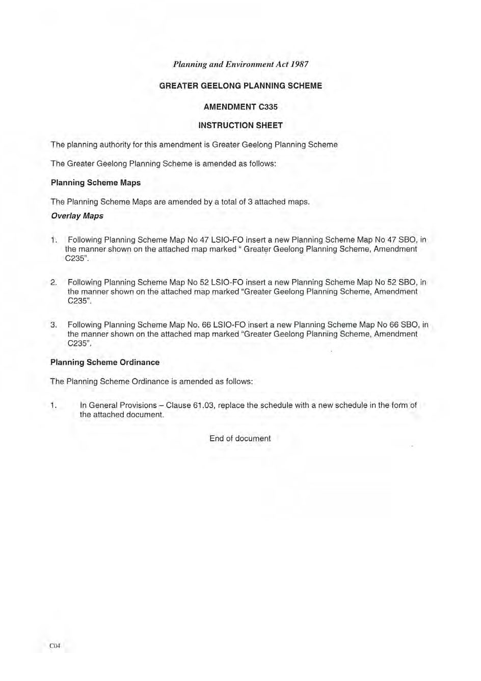 Instruction sheet - Amendment C335