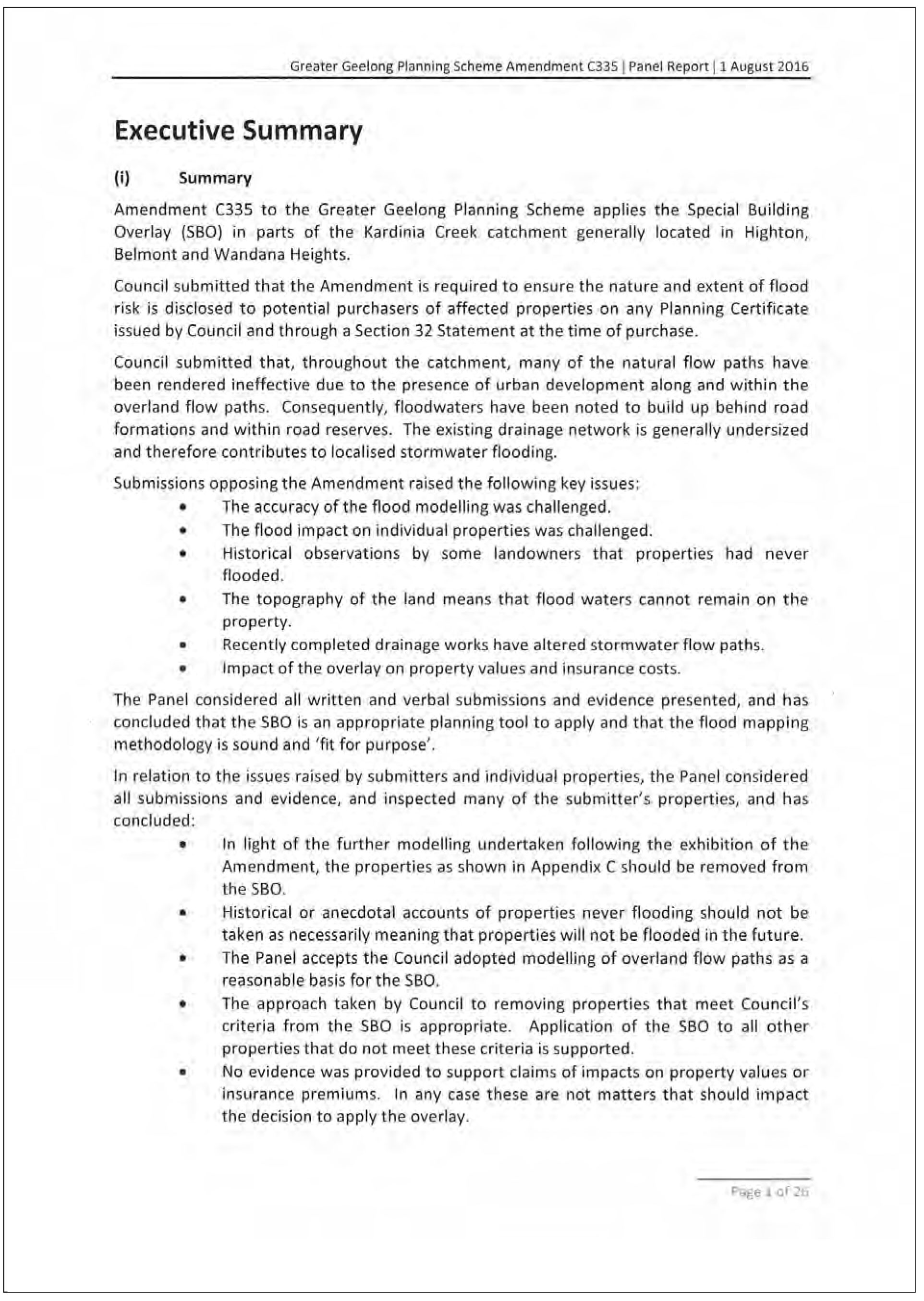 Planning Panel Executive Summary - Page 1 of 26