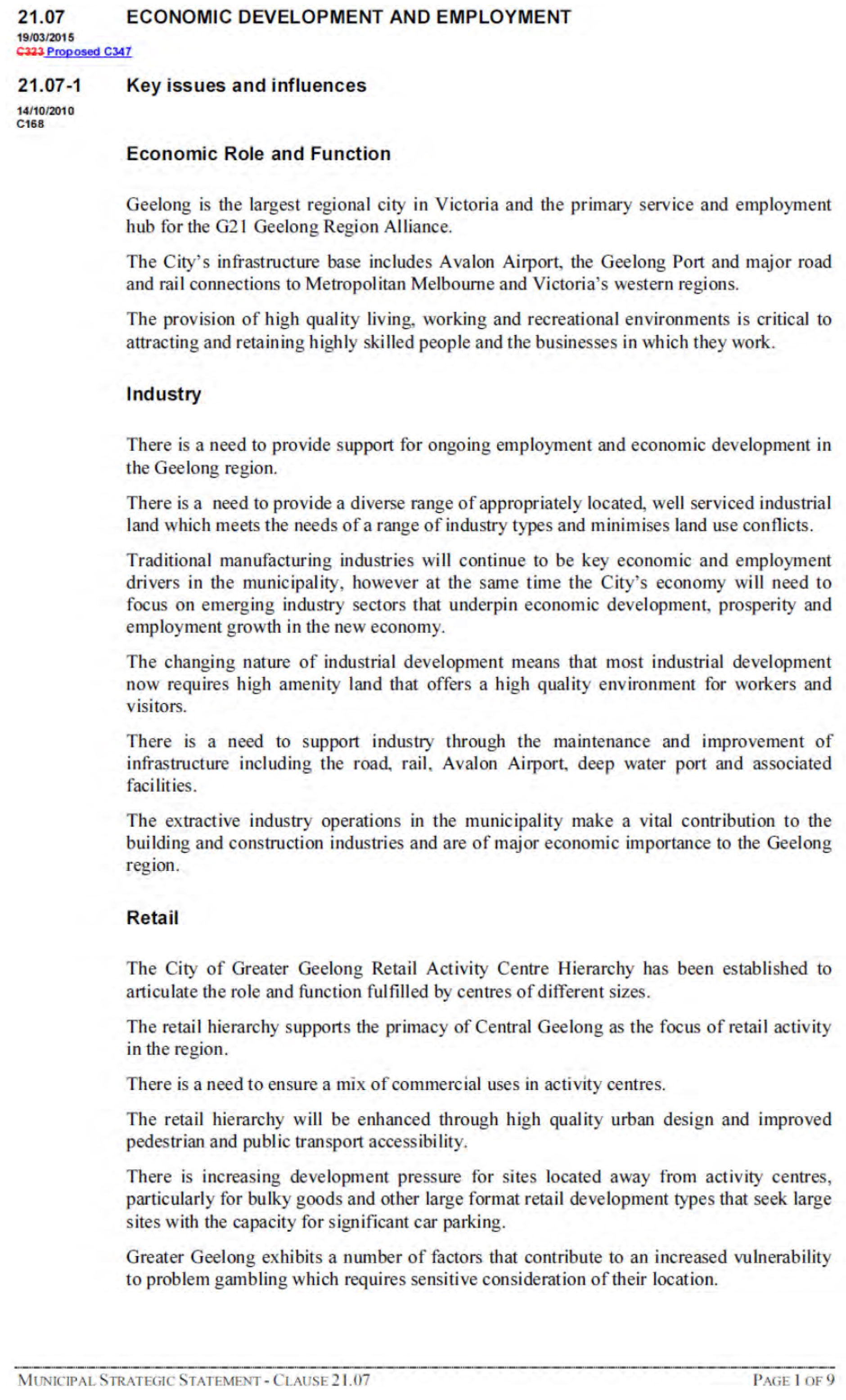 Municipal Strategy Statement - Clause 21.07 - Page 1 of 9 pages