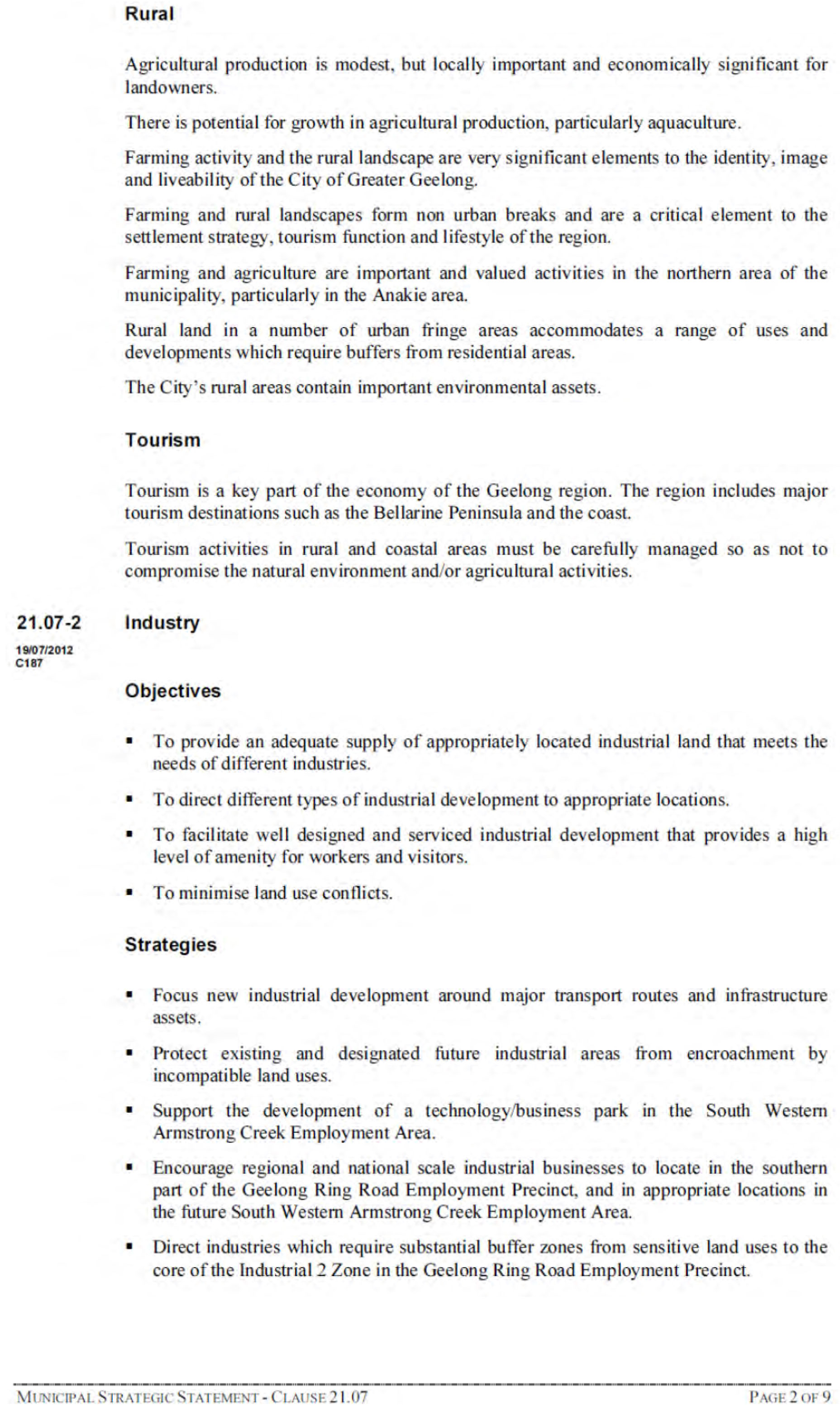 Municipal Strategy Statement - Clause 21.07 - Page 2 of 9 pages