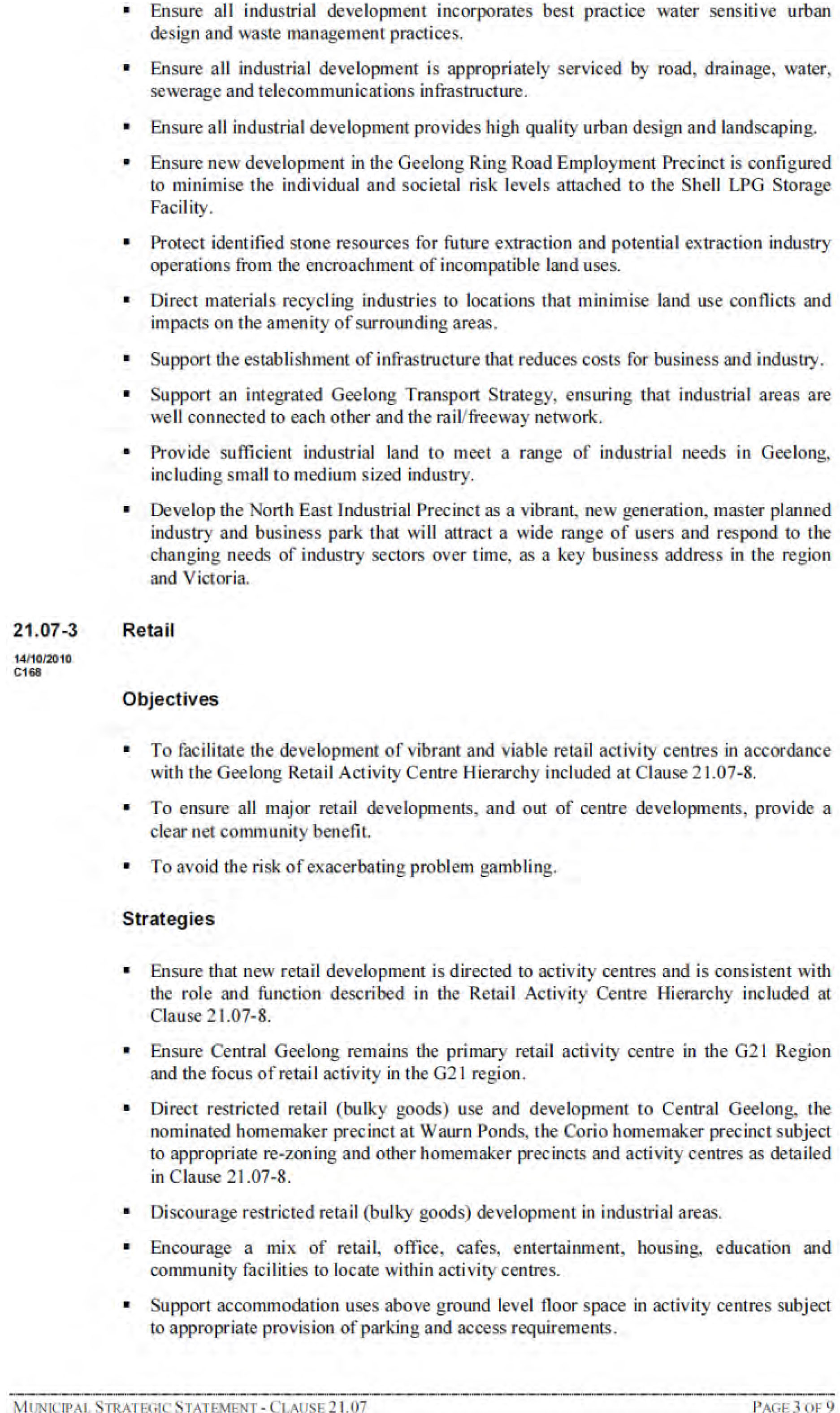 Municipal Strategy Statement - Clause 21.07 - Page 3 of 9 pages