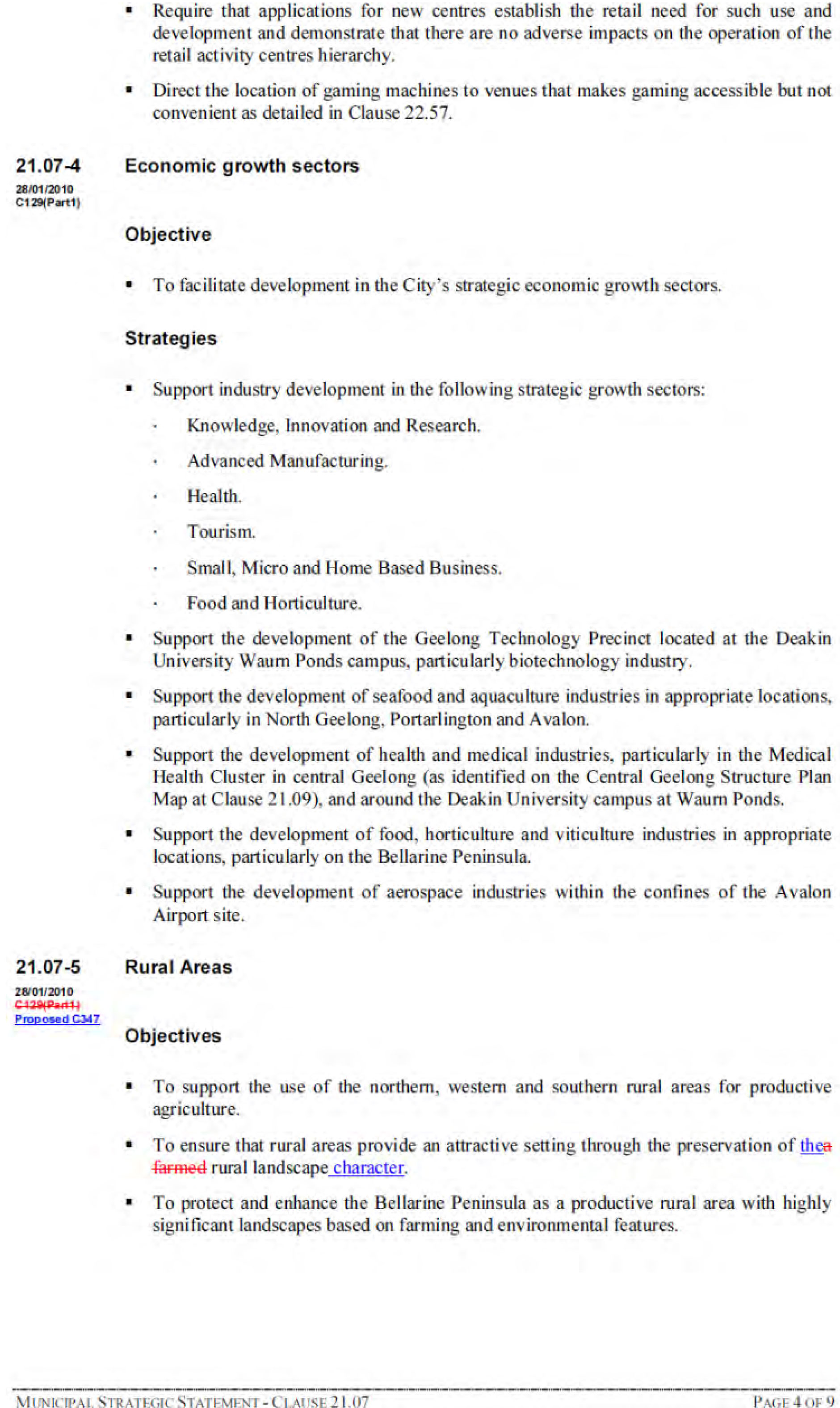 Municipal Strategy Statement - Clause 21.07 - Page 4 of 9 pages